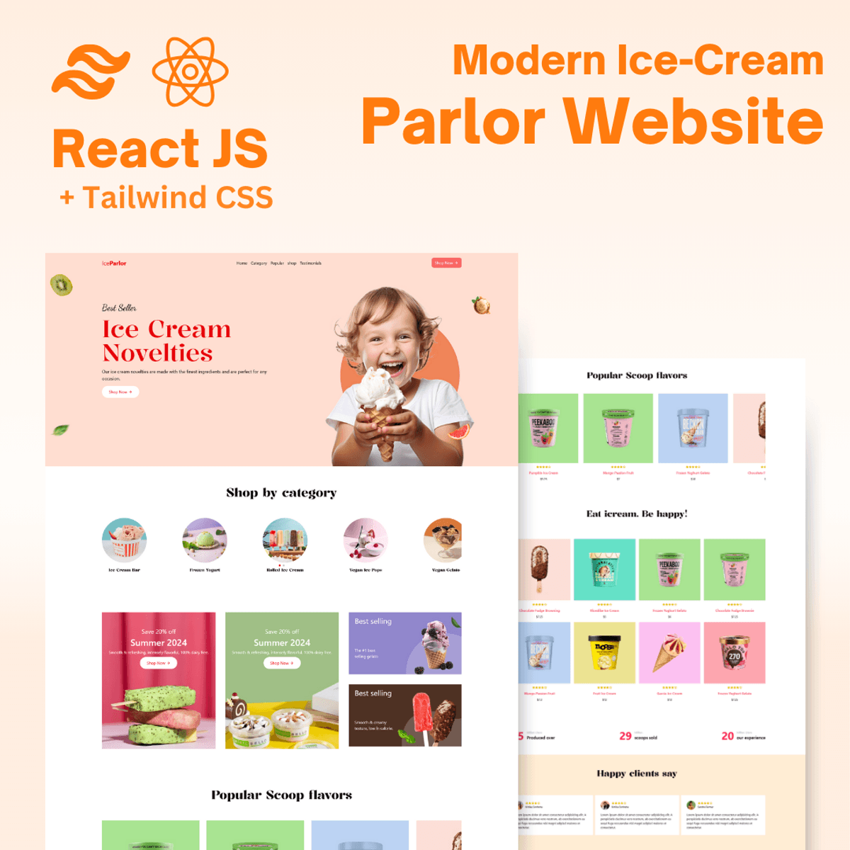React js and Tailwind CSS Project : A Ice Cream Parlor Website