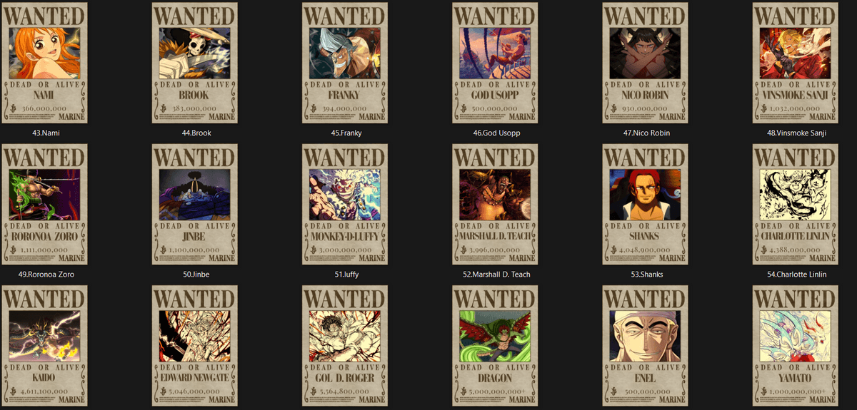 60+ Wanted Poster One Piece 10K 300dpi PNG BUNDLE with TWO Variations | High Quality Instant Digital Download | Japan Art Printable Anime/M