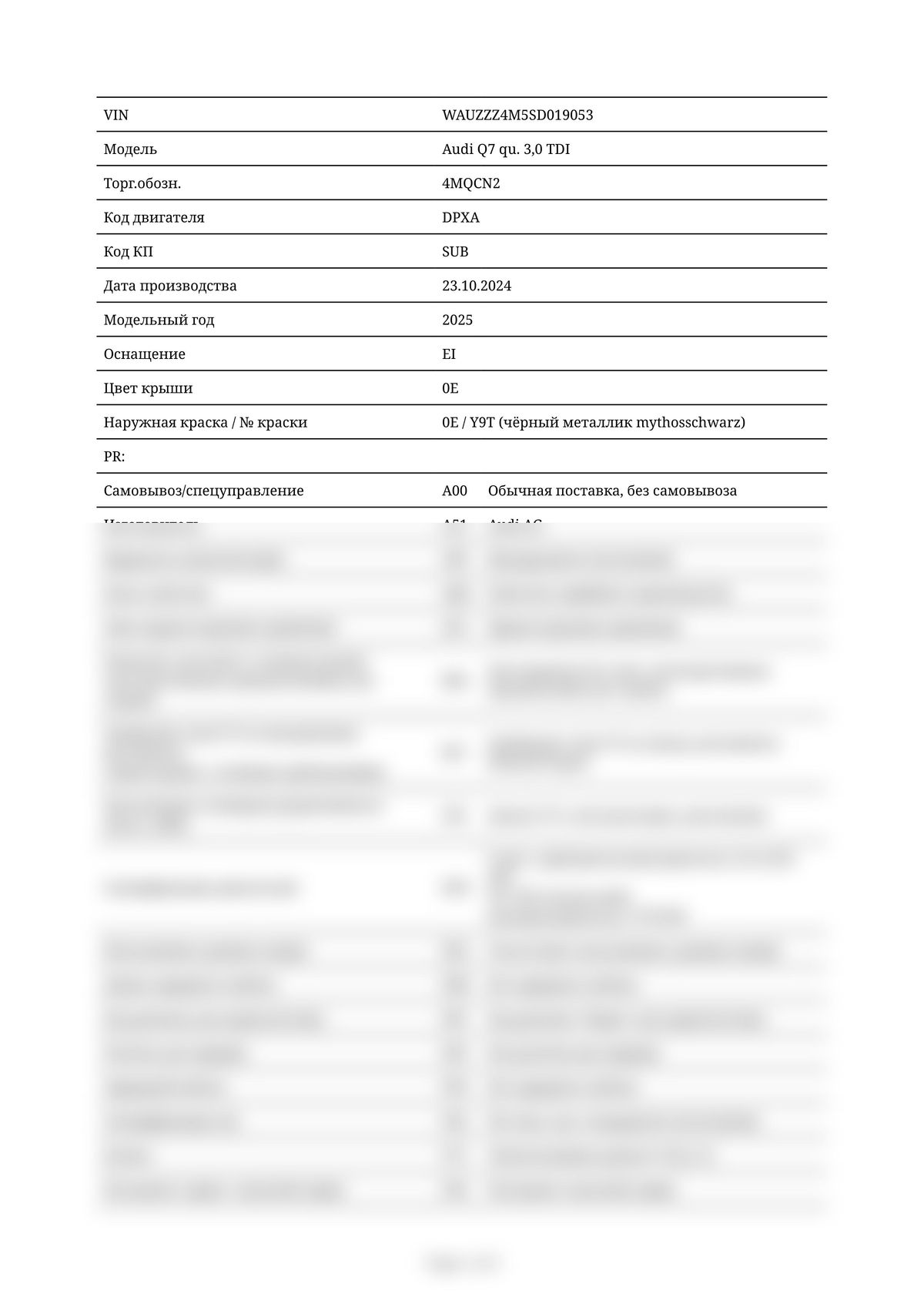 Build Sheet VIN WAUZZZ4M5SD019053