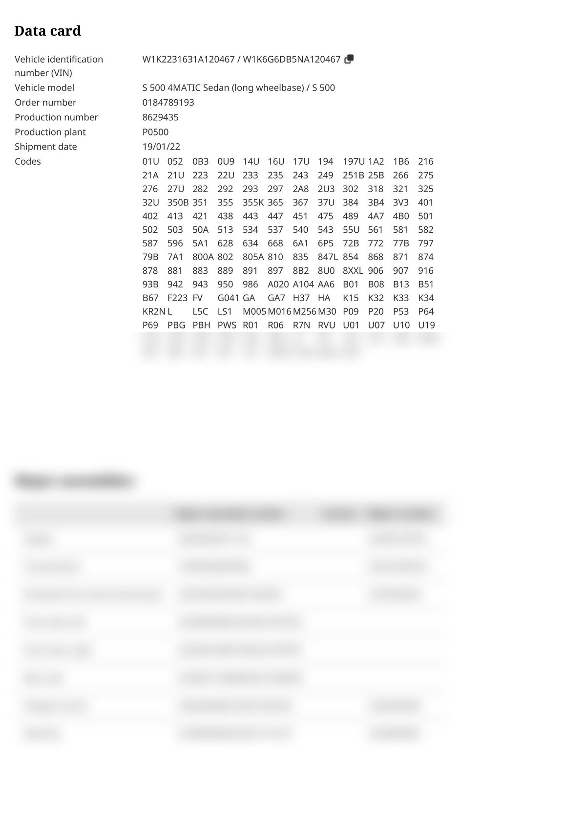 Build Sheet VIN W1K6G6DB5NA120467