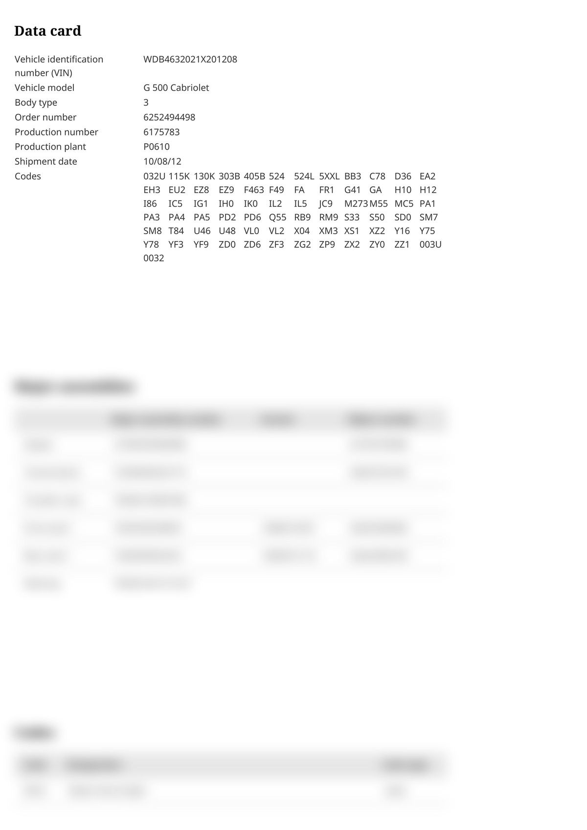 Build Sheet VIN WDB4632021X201208