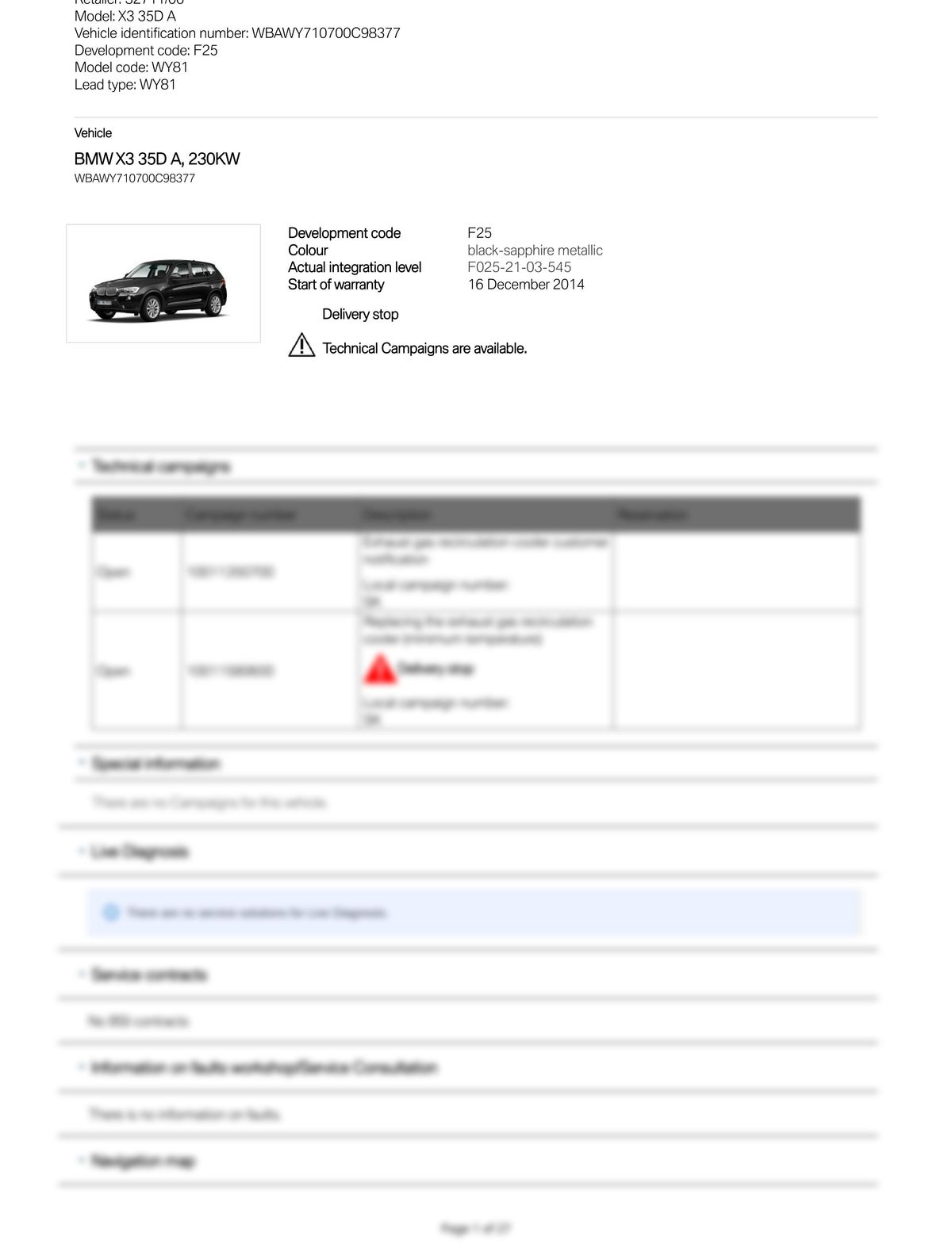 Service History Report VIN WBAWY710700C98377