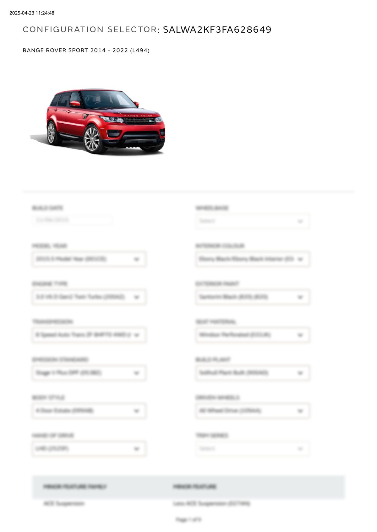 Build Sheet VIN SALWA2KF3FA628649