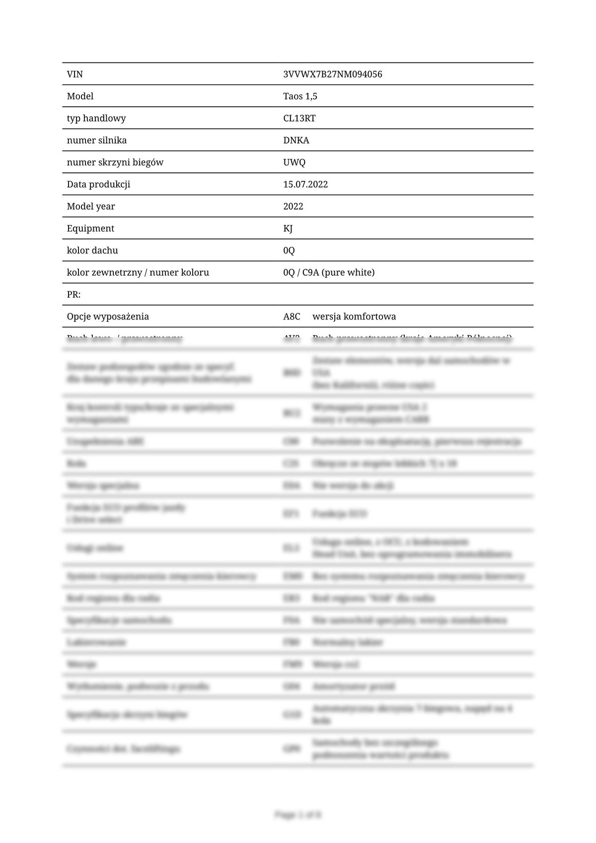 Build Sheet VIN 3VVWX7B27NM094056