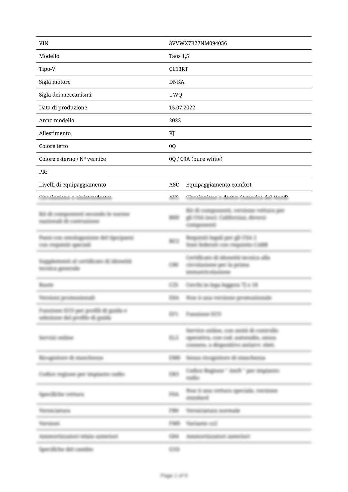 Build Sheet VIN 3VVWX7B27NM094056
