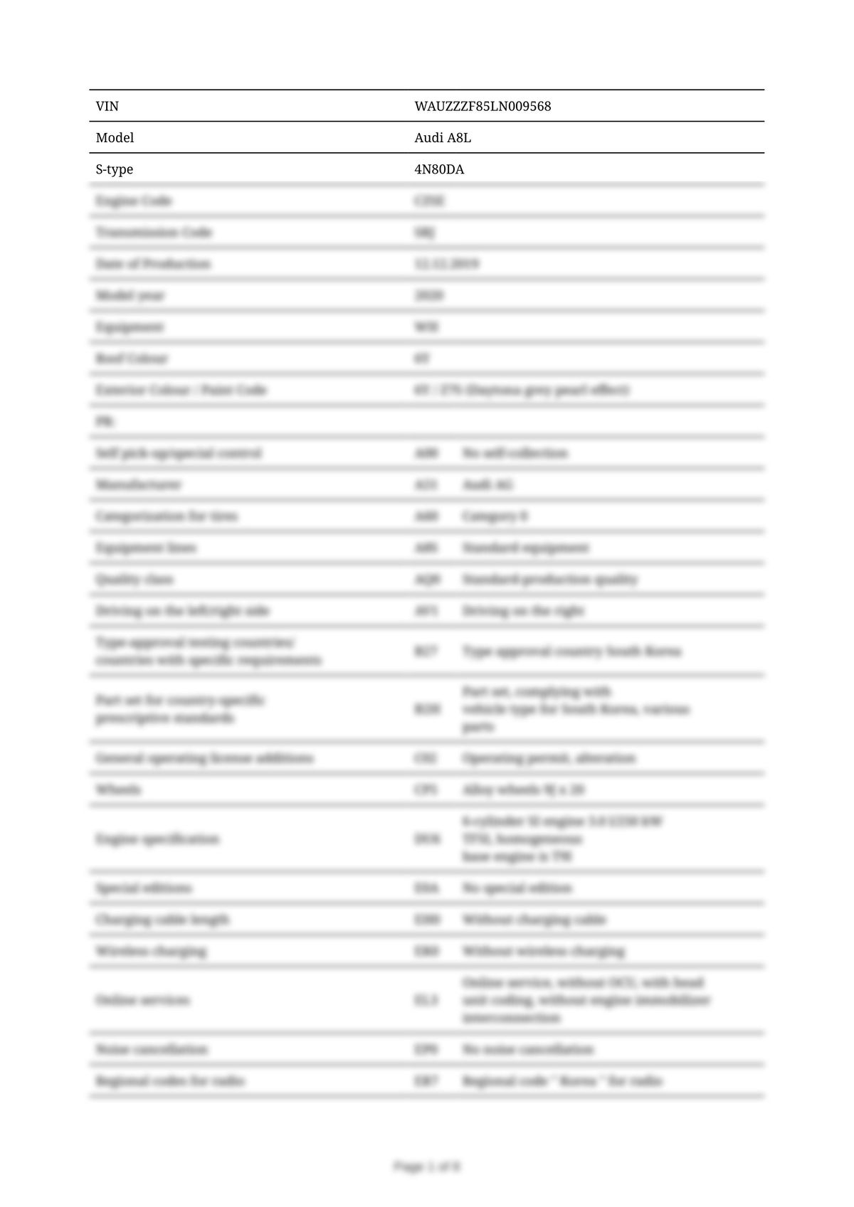 Build Sheet VIN WAUZZZF85LN009568