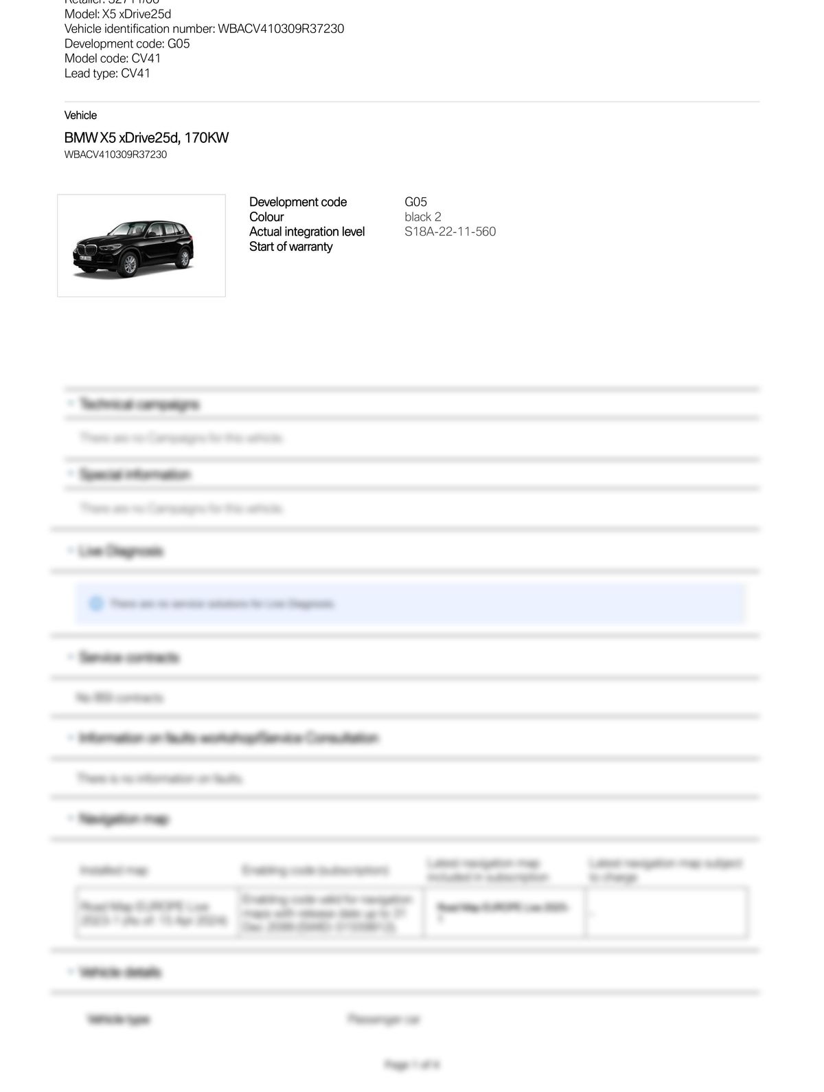 Service History Report VIN WBACV410309R37230