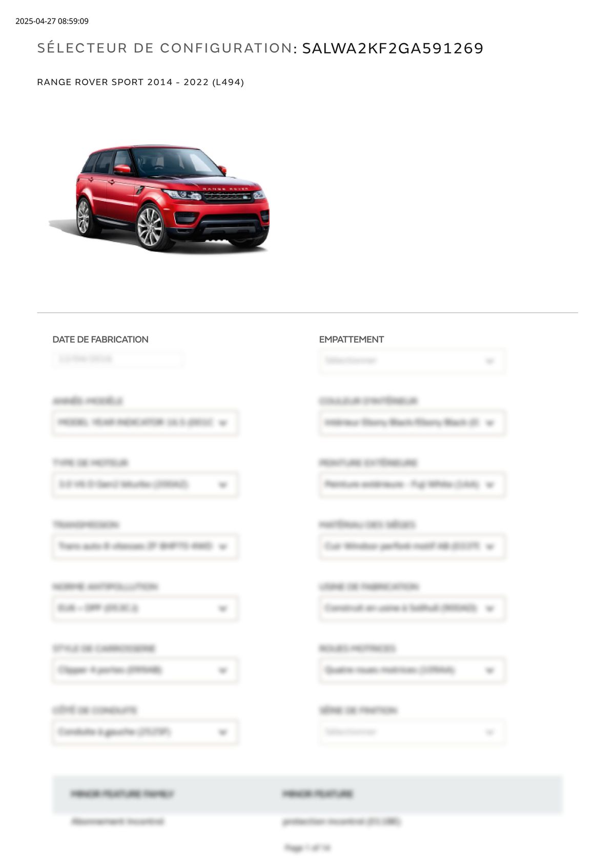 Build Sheet VIN SALWA2KF2GA591269