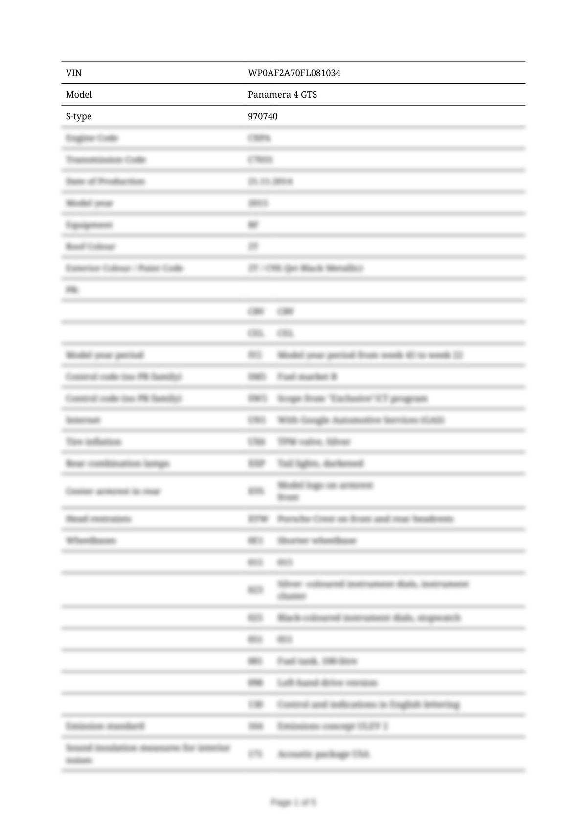 Build Sheet VIN WP0AF2A70FL081034