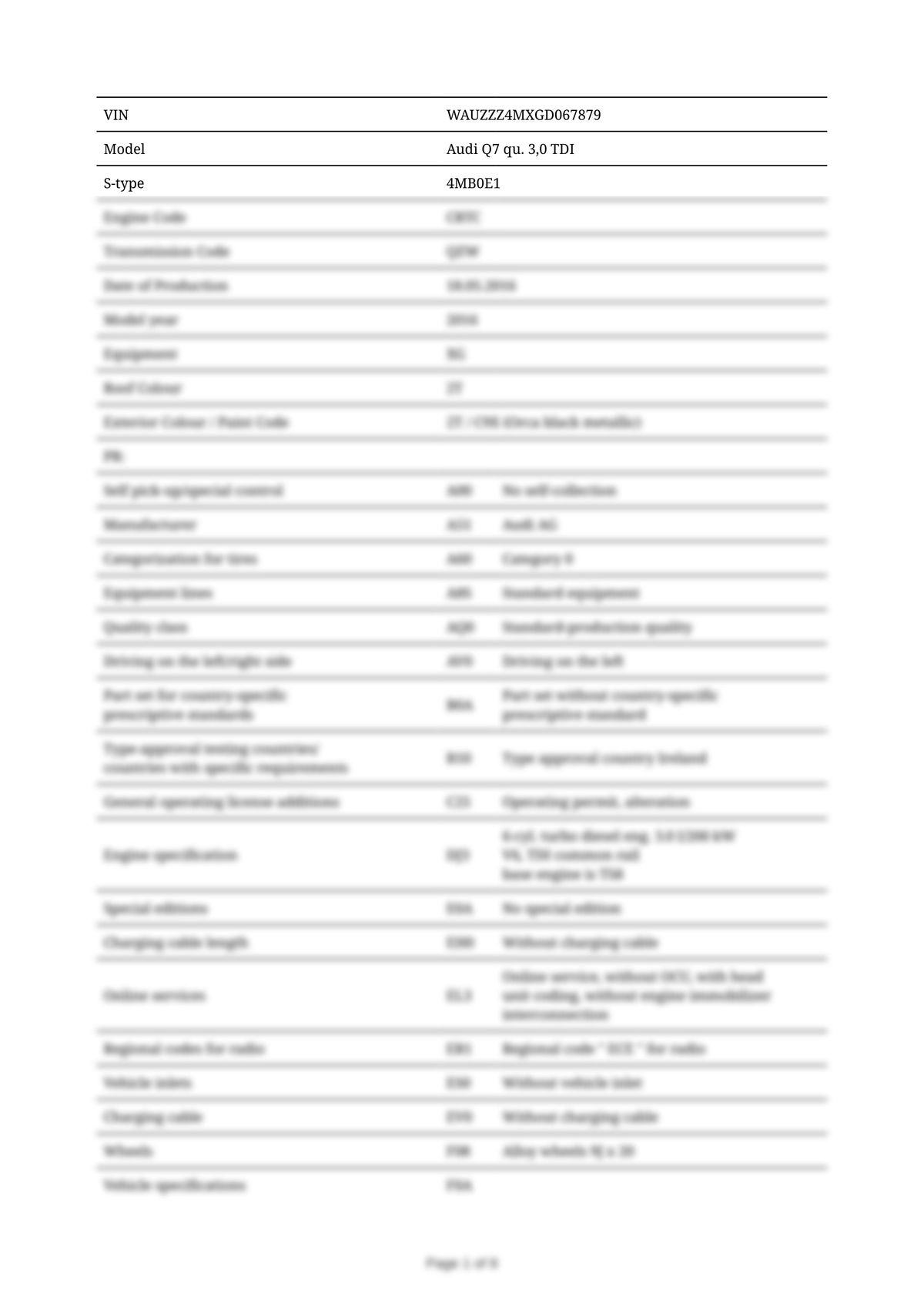 Build Sheet VIN WAUZZZ4MXGD067879