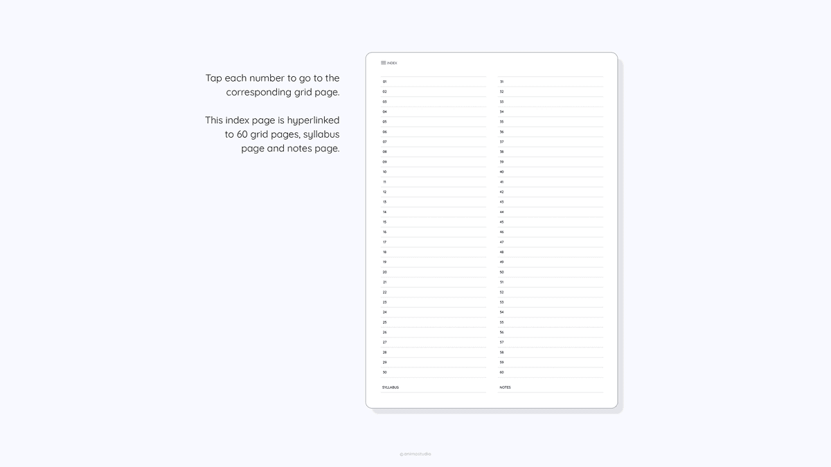 Campus Digital Notebook Hyperlinked | 60 Grid Pages + Index + 3 Covers