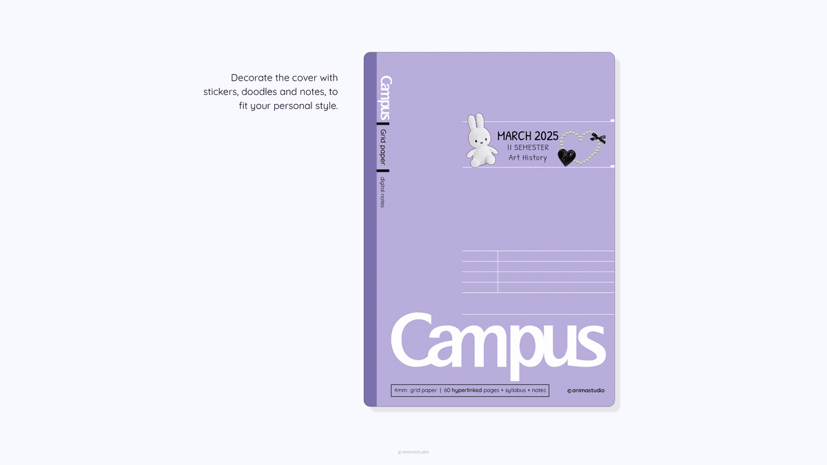Campus Digital Notebook Hyperlinked | 60 Grid Pages + Index + 3 Covers