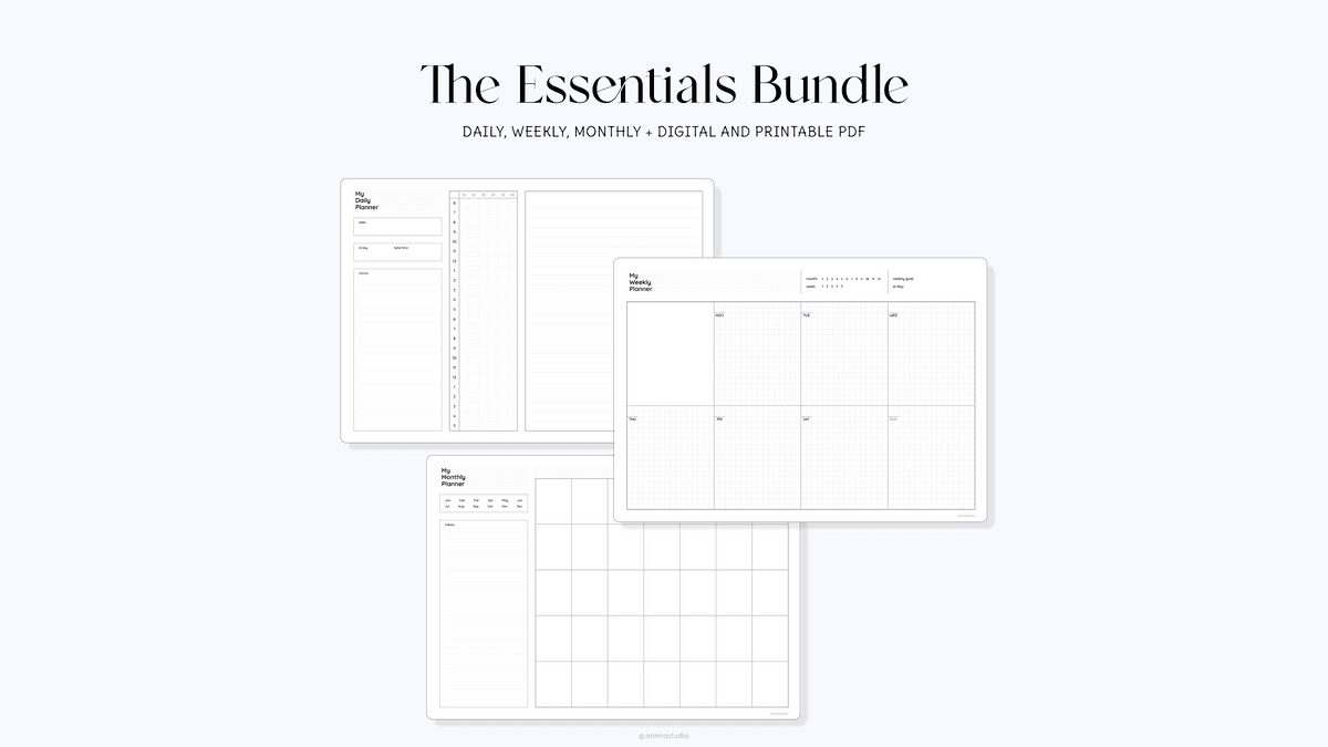 Daily, Weekly & Monthly Undated Templates | The Essentials Bundle