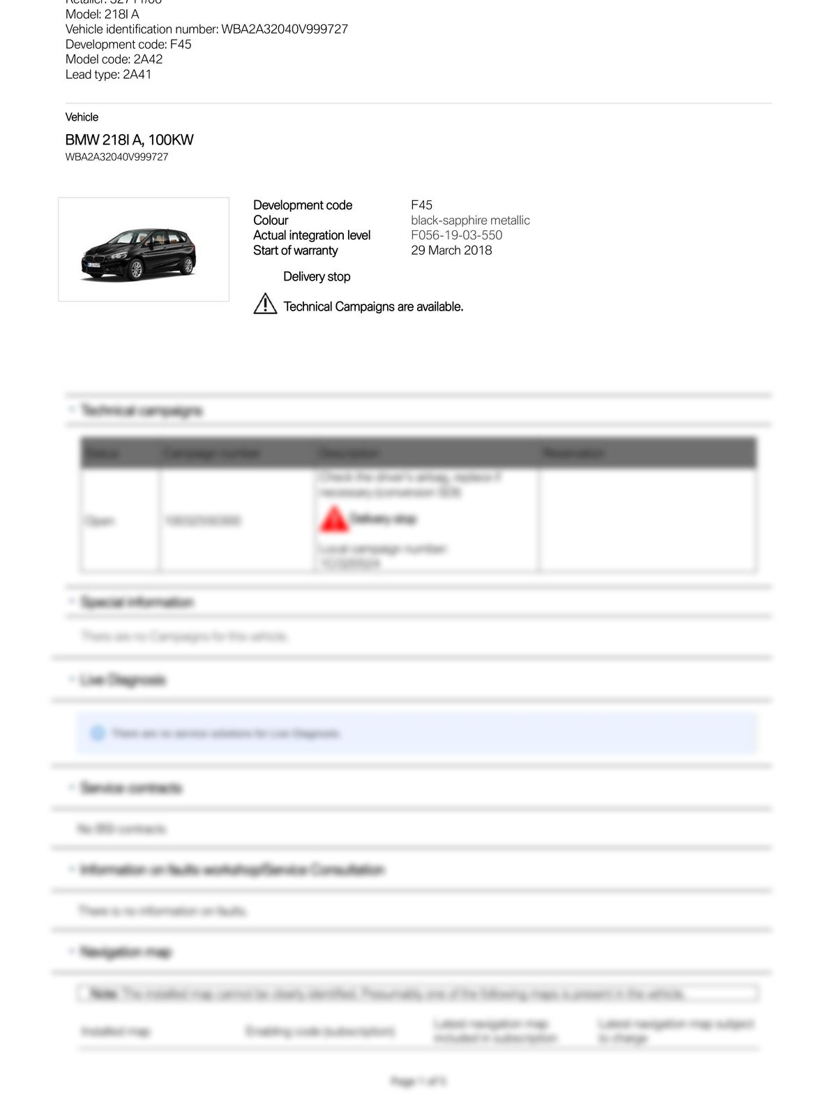 Service History Report VIN WBA2A32040V999727