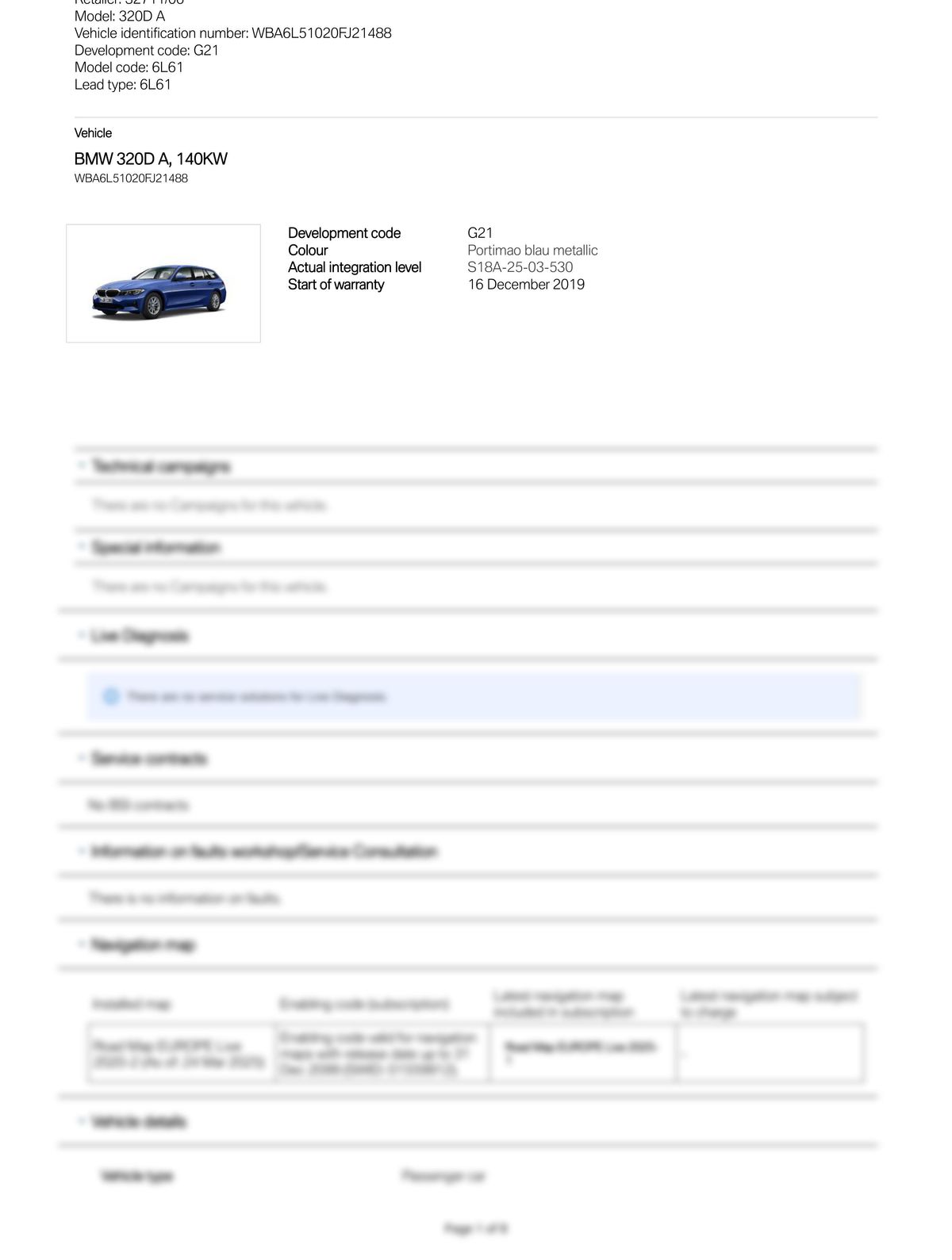 Service History Report VIN WBA6L51020FJ21488