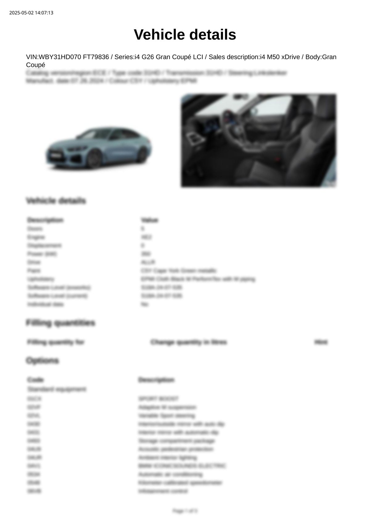 Build Sheet VIN WBY31HD070FT79836