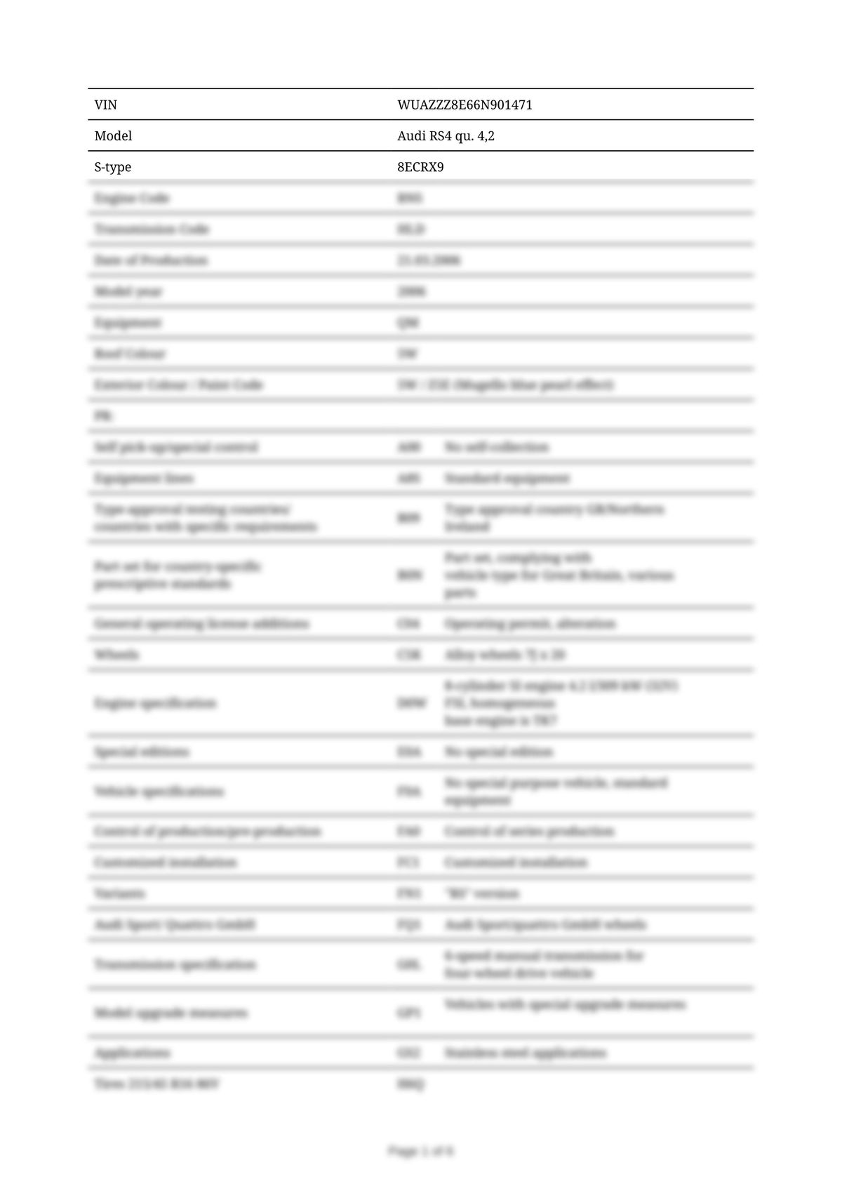 Build Sheet VIN WUAZZZ8E66N901471