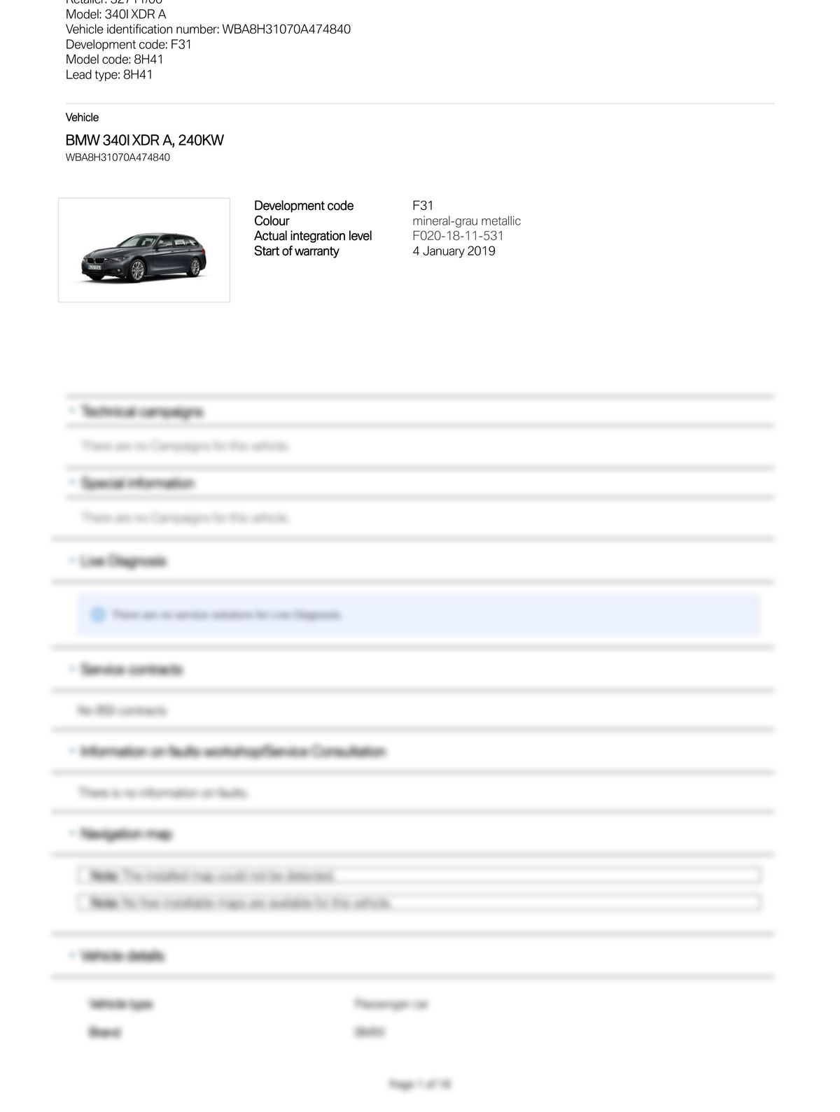 Service History Report VIN WBA8H31070A474840