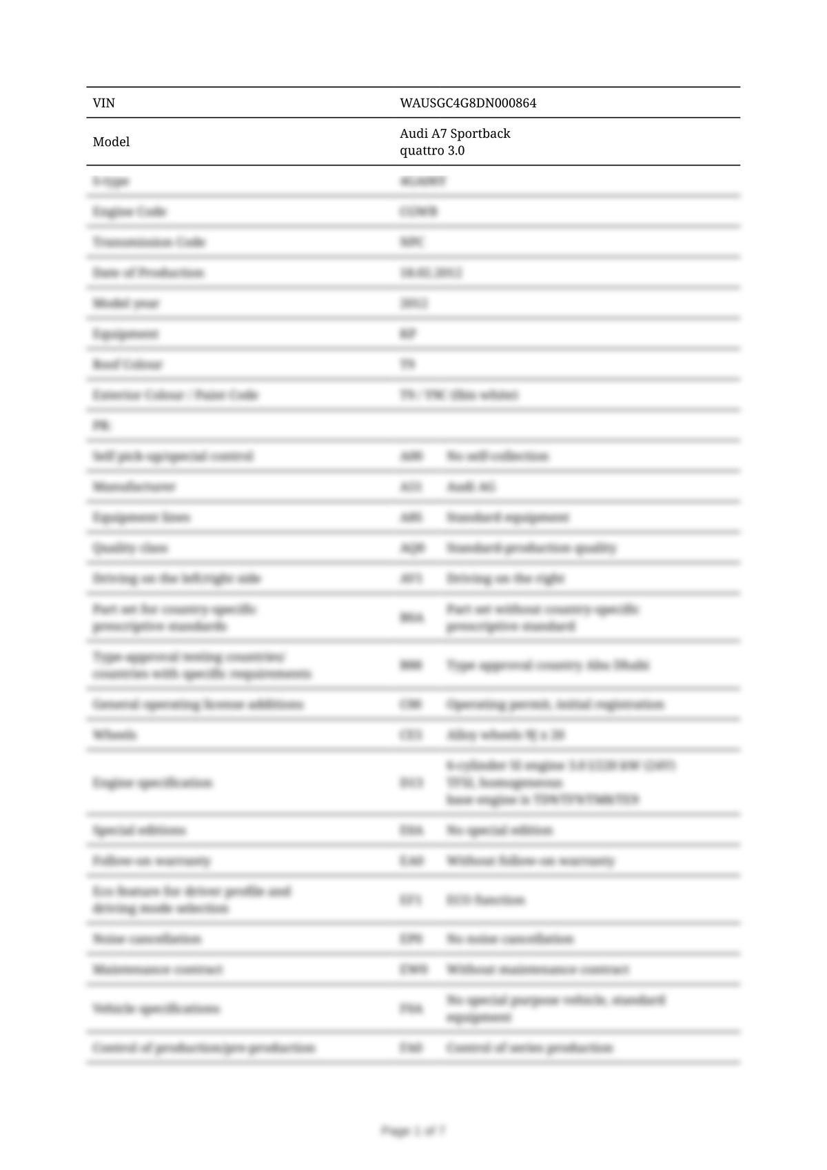 Build Sheet VIN WAUSGC4G8DN000864