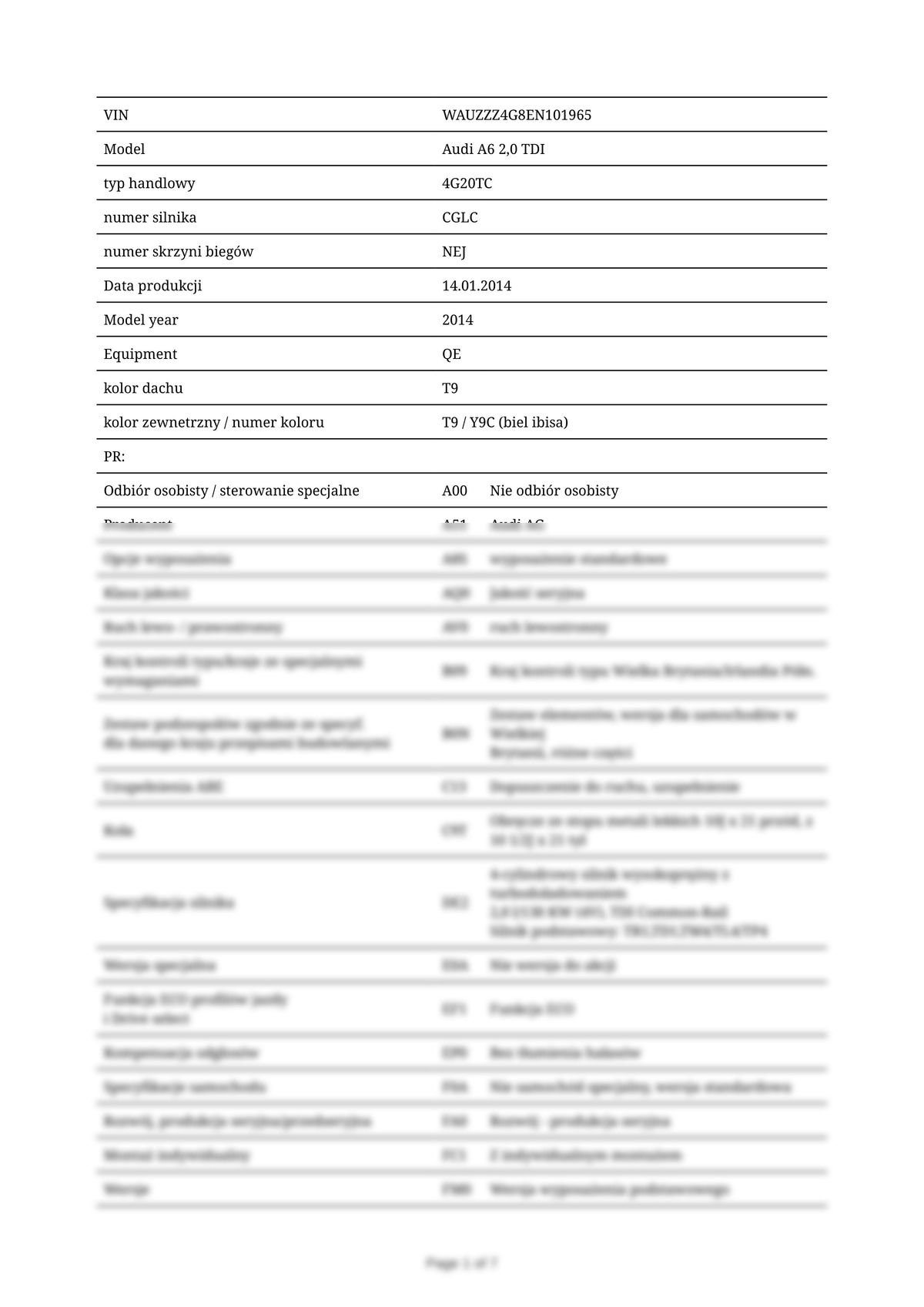 Build Sheet VIN WAUZZZ4G8EN101965