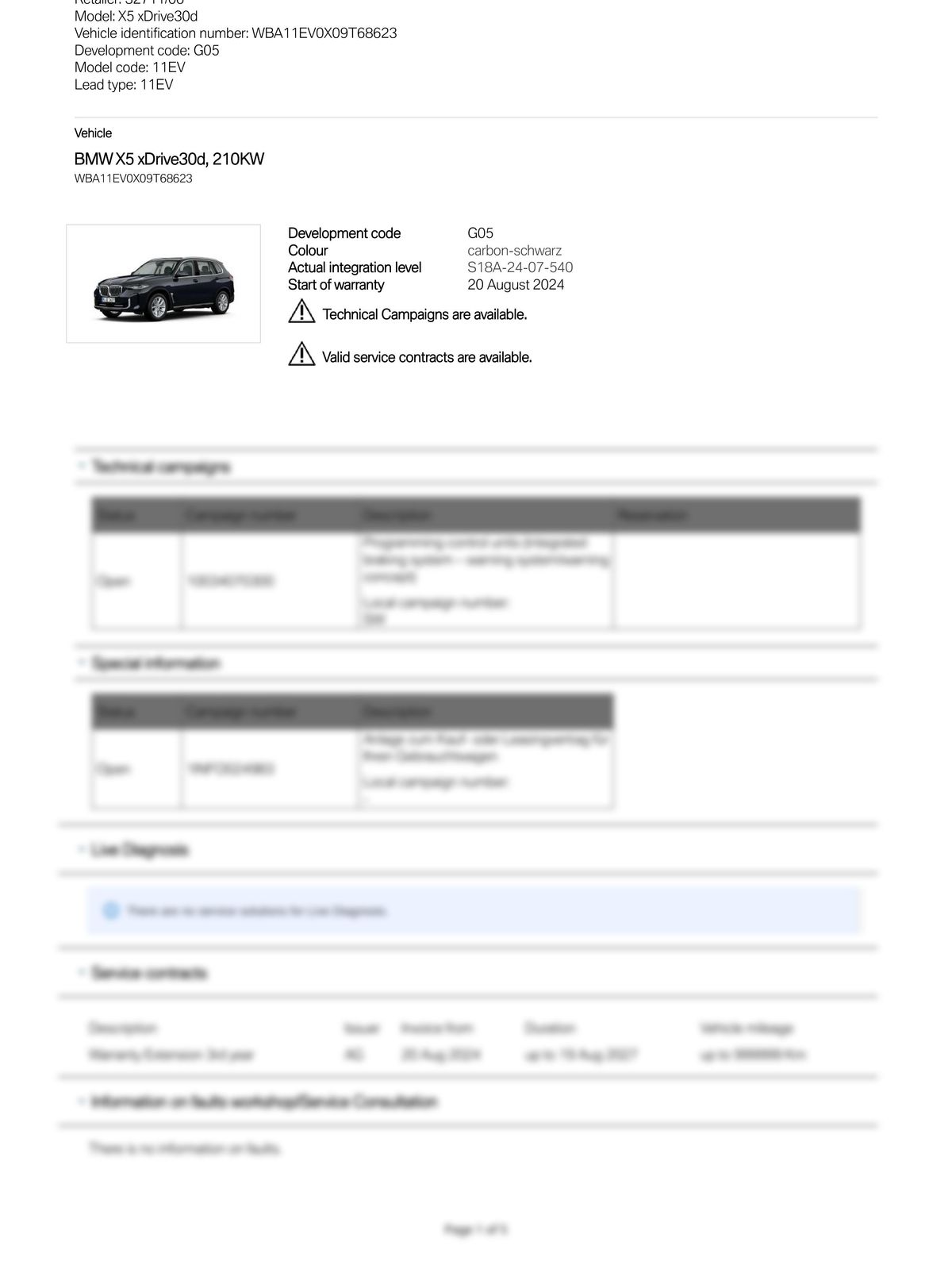 Service History Report VIN WBA11EV0X09T68623
