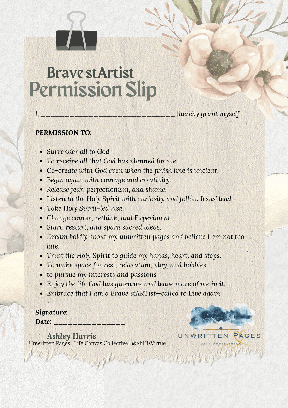 Taking SmartThe Brave stARTist Permission Slip A Faith-Filled Printable to Empower Your Sacred Beginnings