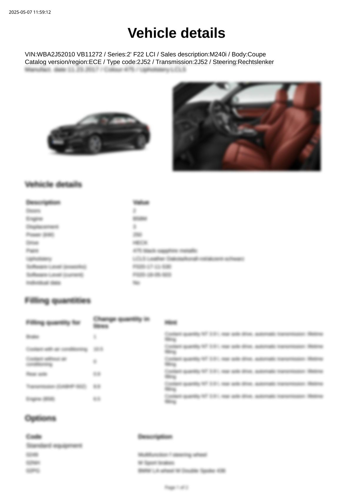 Build Sheet VIN WBA2J52010VB11272