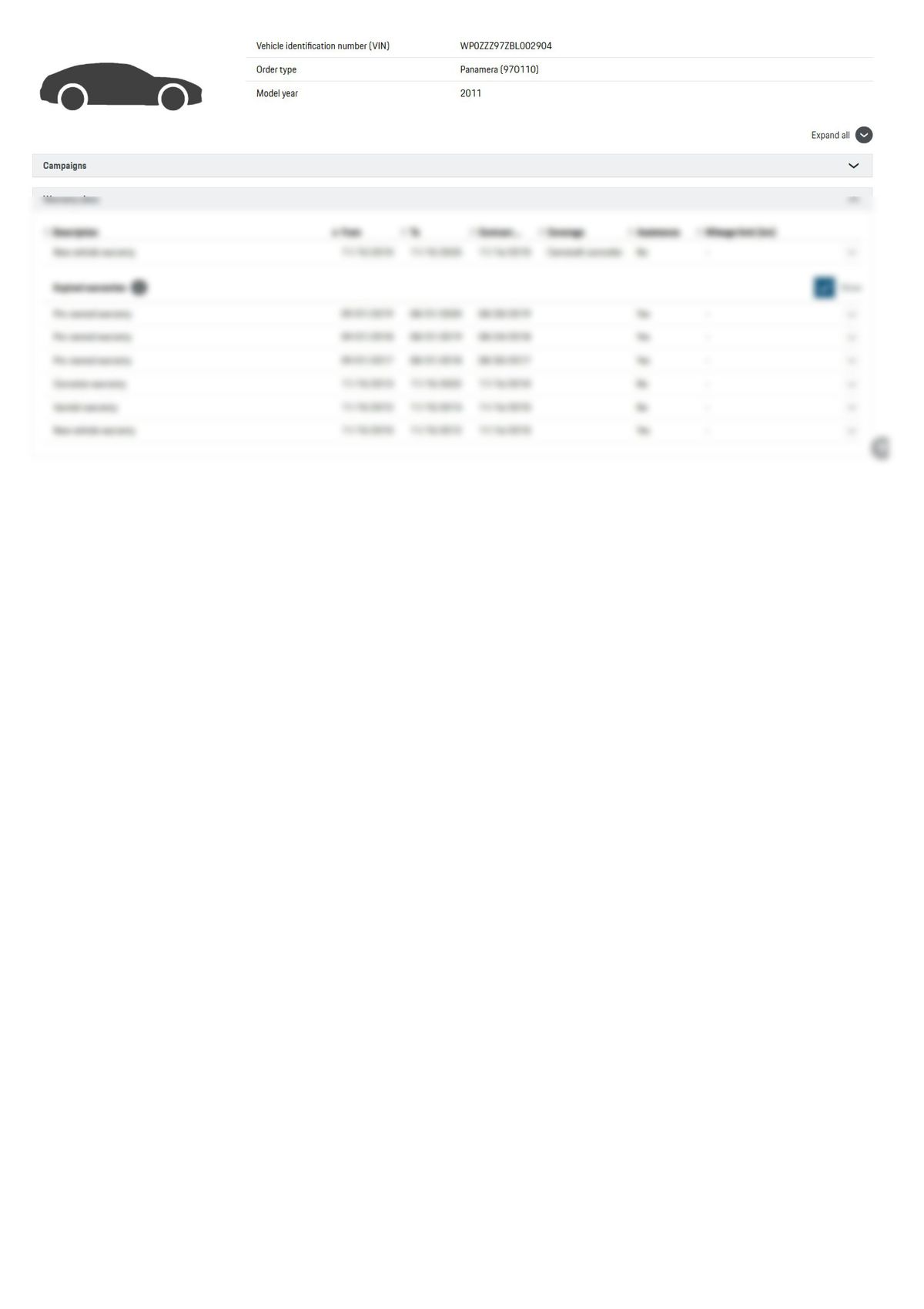 Service History Report VIN WP0ZZZ97ZBL002904