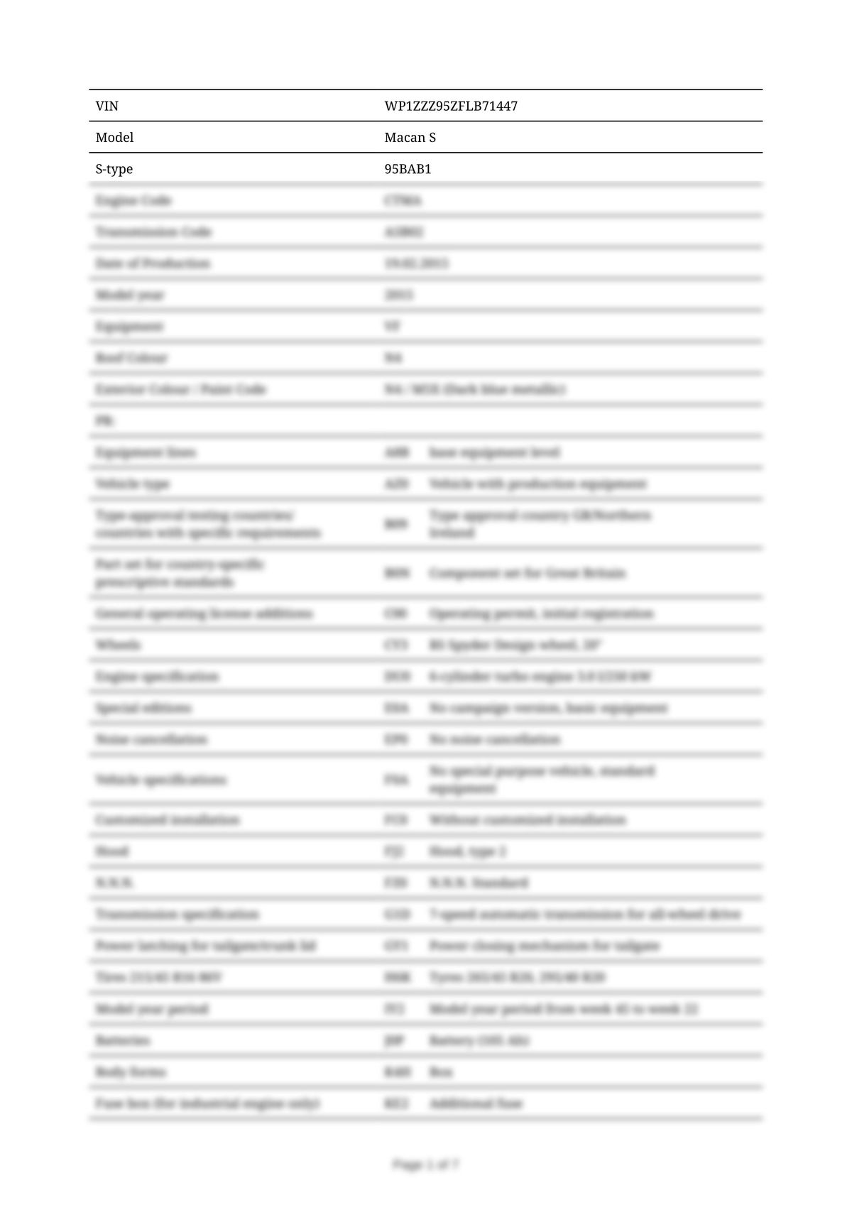 Build Sheet VIN WP1ZZZ95ZFLB71447