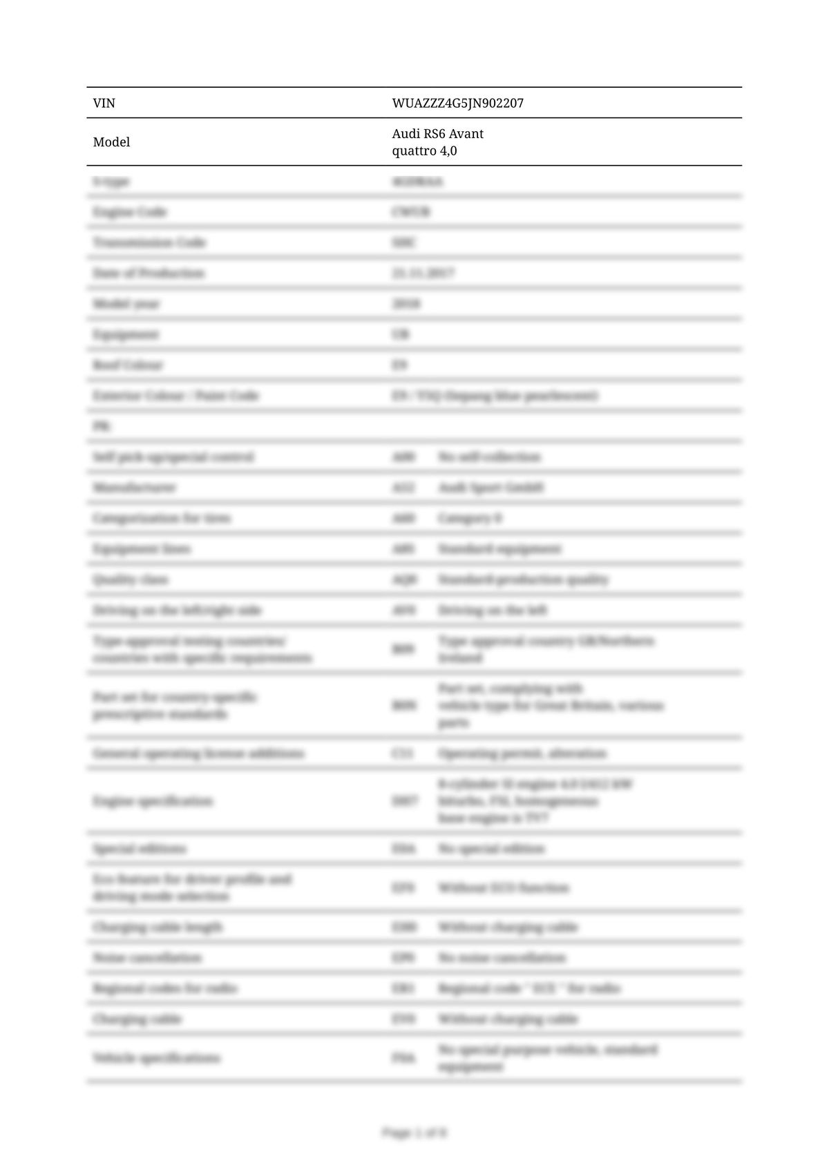 Build Sheet VIN WUAZZZ4G5JN902207