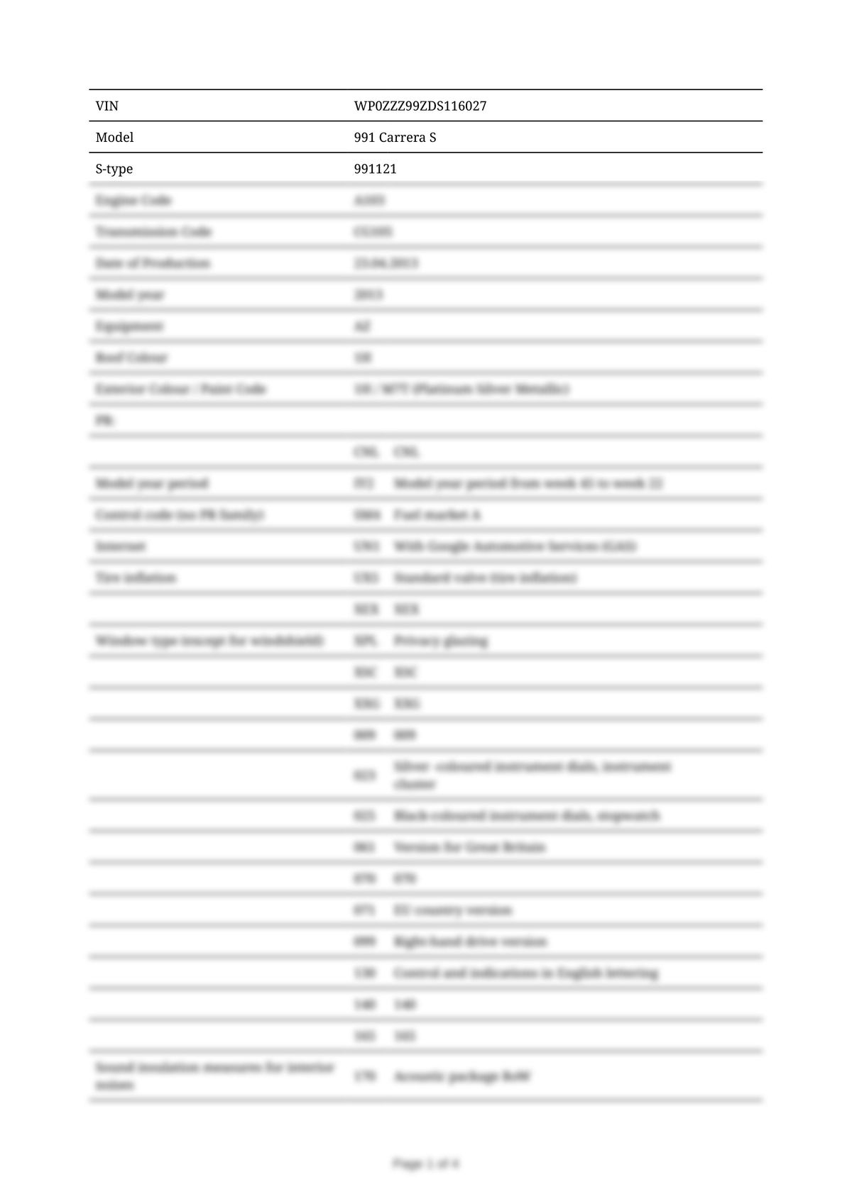 Build Sheet VIN WP0ZZZ99ZDS116027