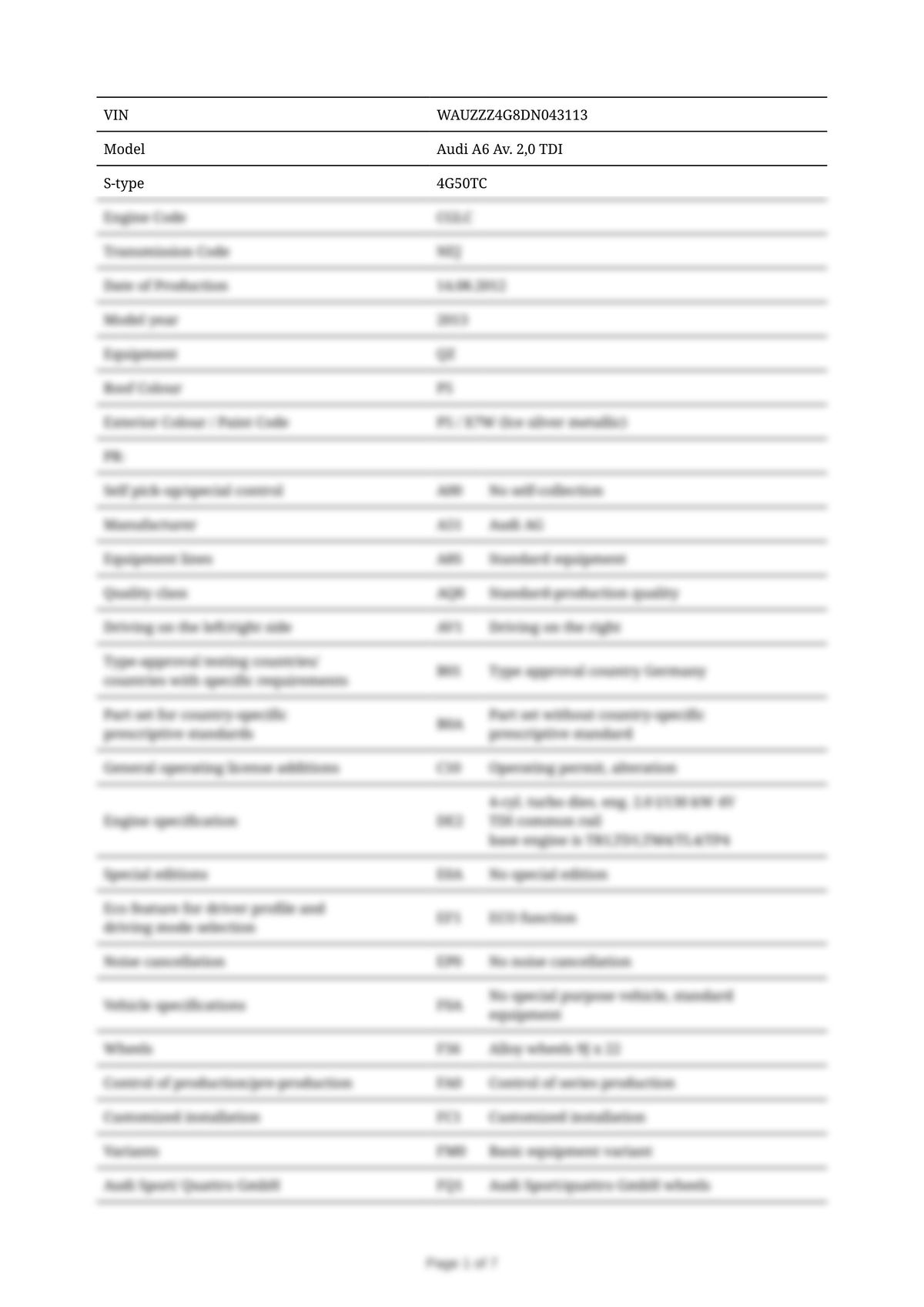 Build Sheet VIN WAUZZZ4G8DN043113