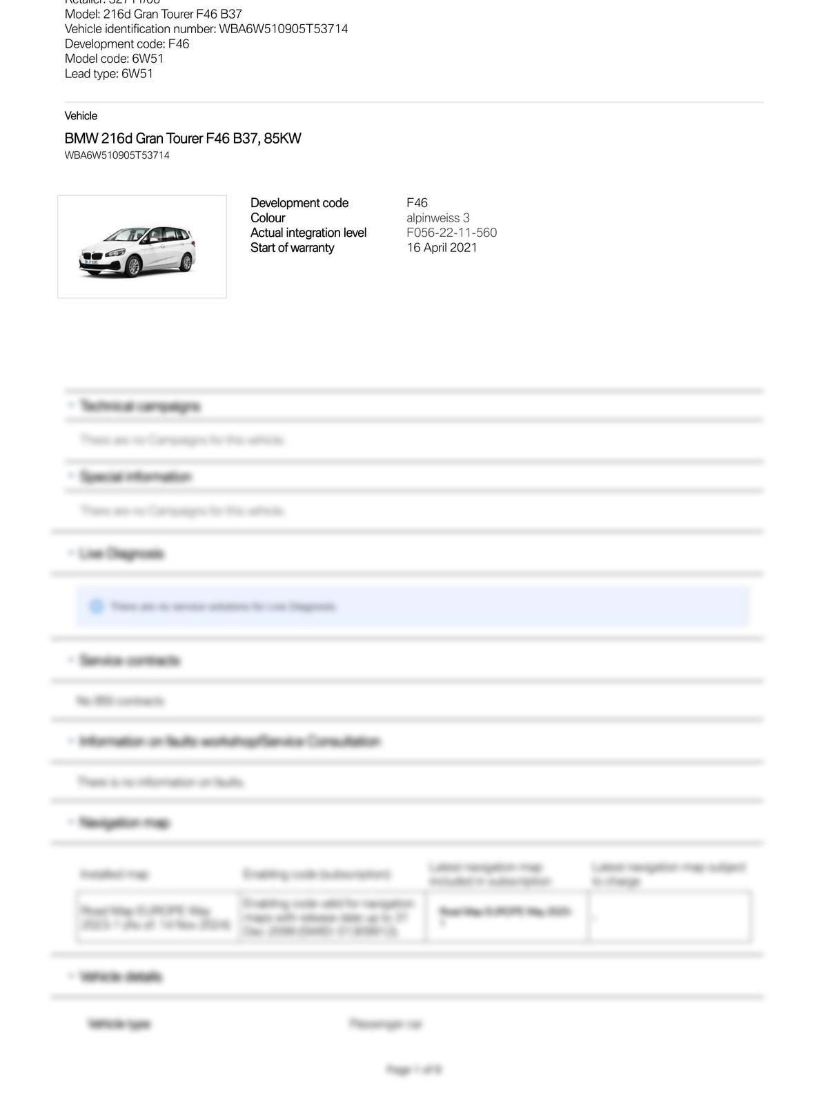 Service History Report VIN WBA6W510905T53714