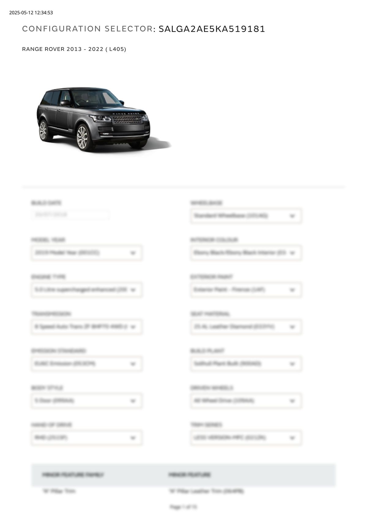 Build Sheet VIN SALGA2AE5KA519181