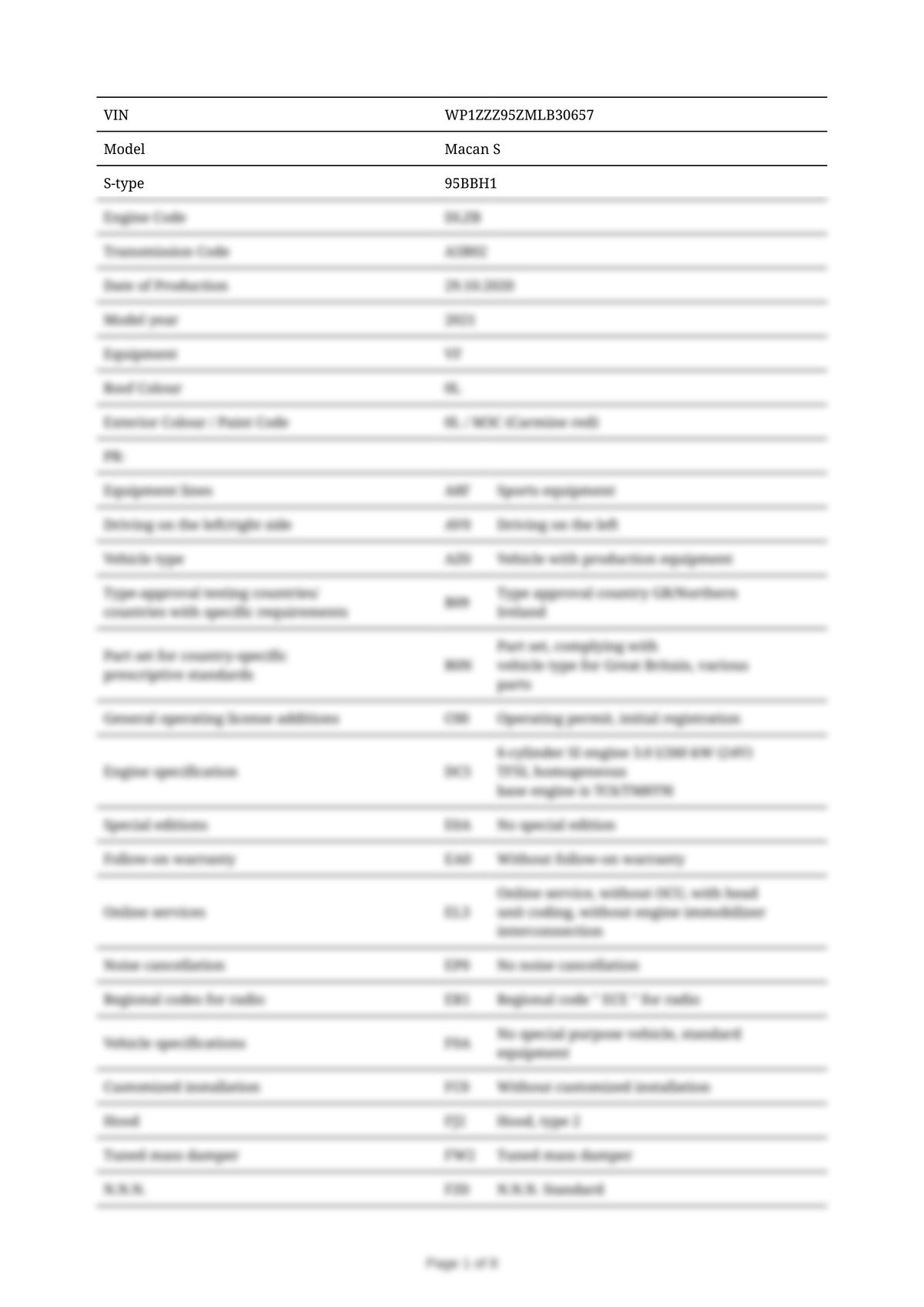 Build Sheet VIN WP1ZZZ95ZMLB30657