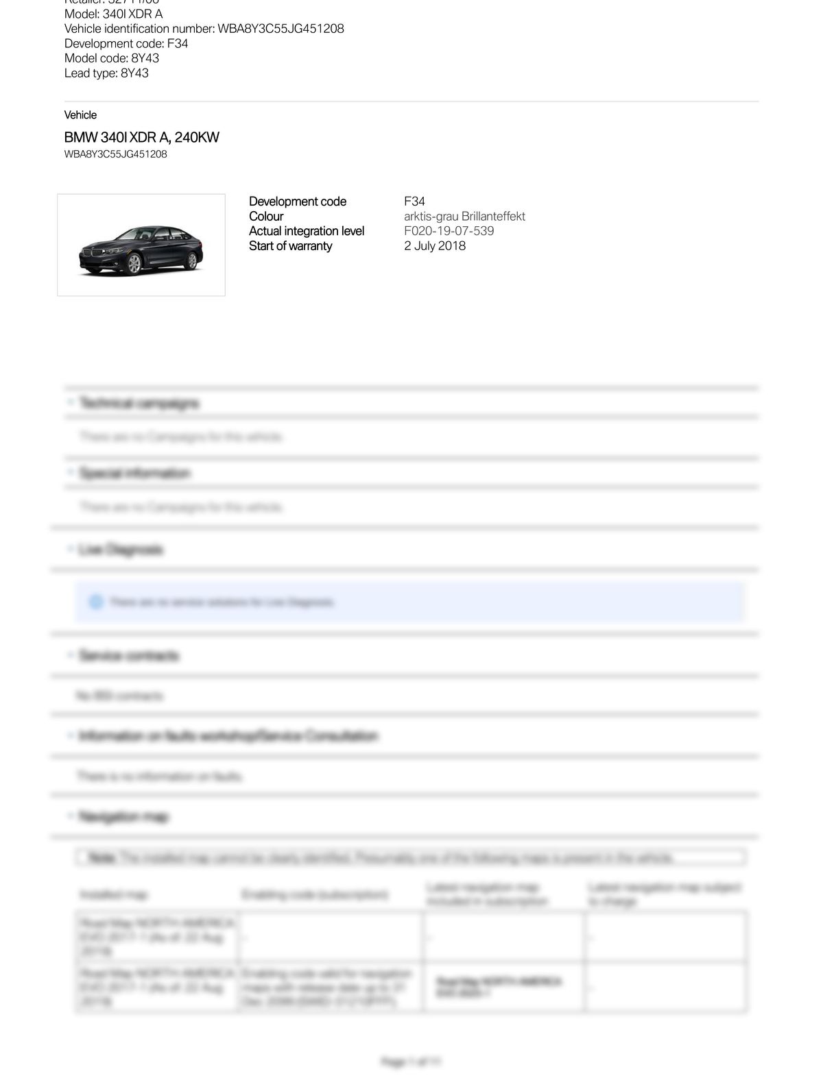 Service History Report VIN WBA8Y3C55JG451208