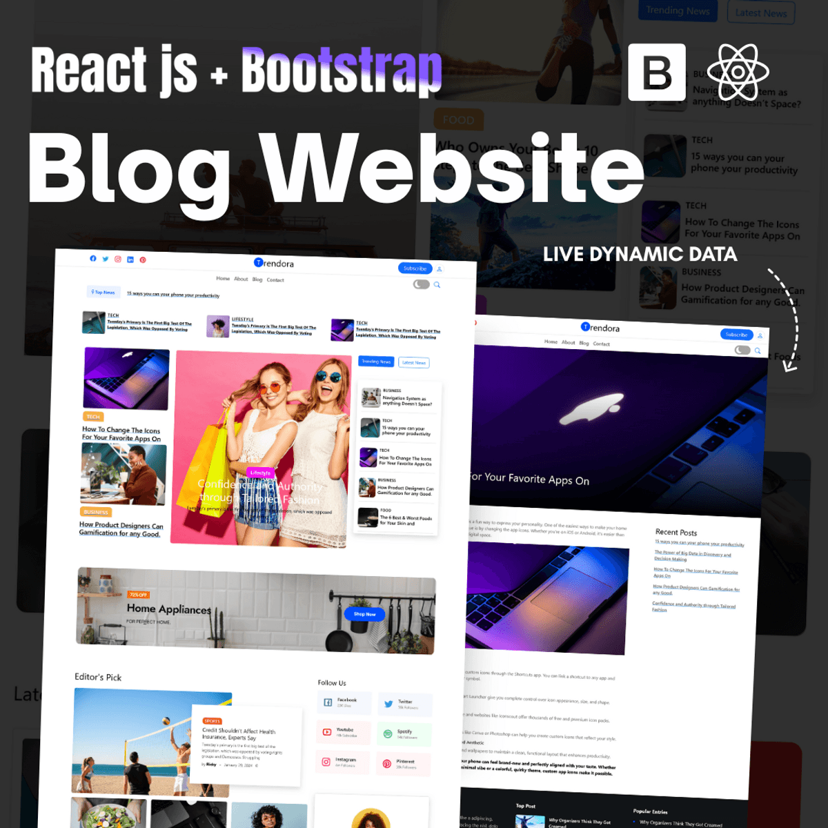 React & Bootstrap Blog Website Using Real-Time JSON Data — K2infocom ...