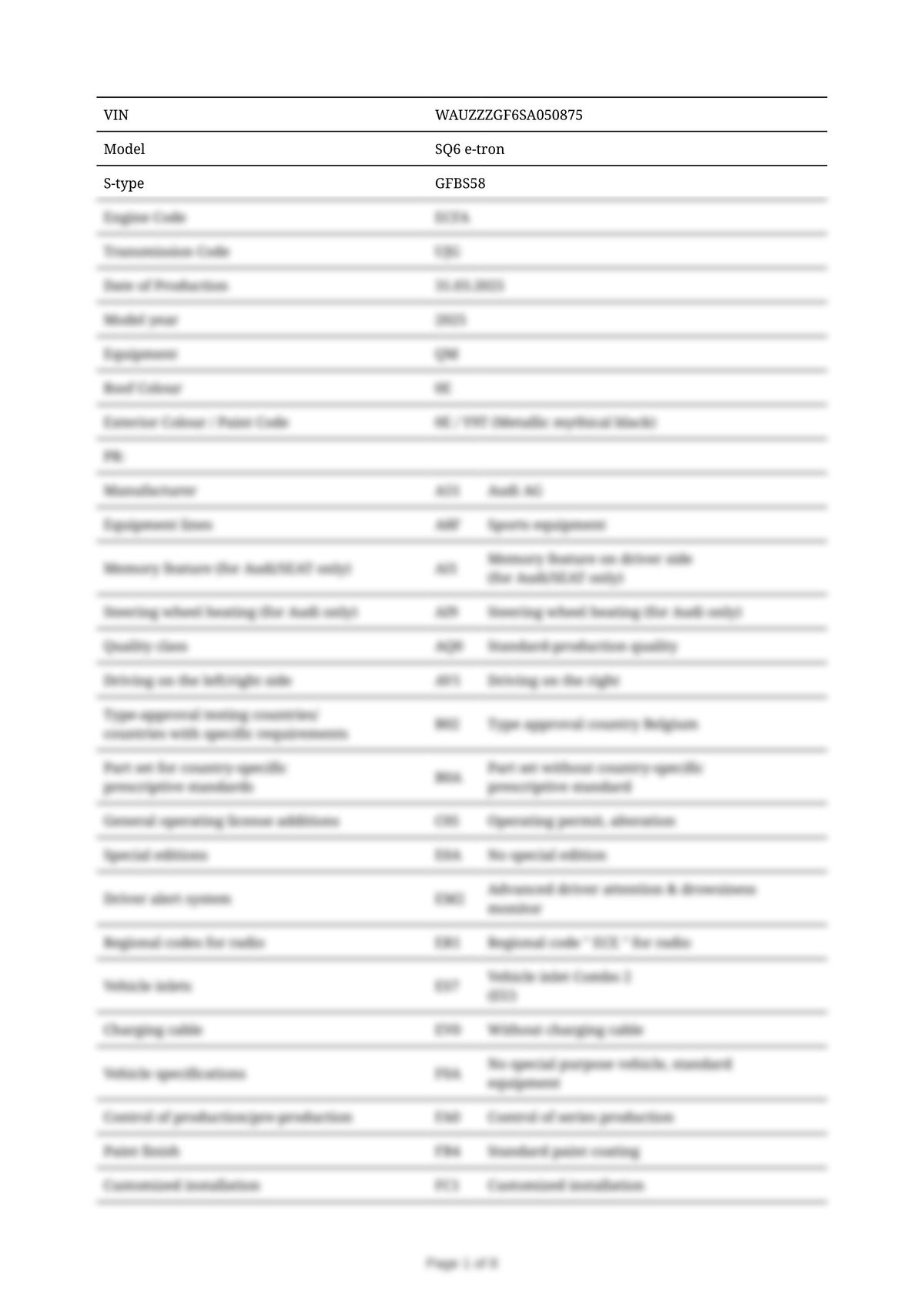 Build Sheet VIN WAUZZZGF6SA050875