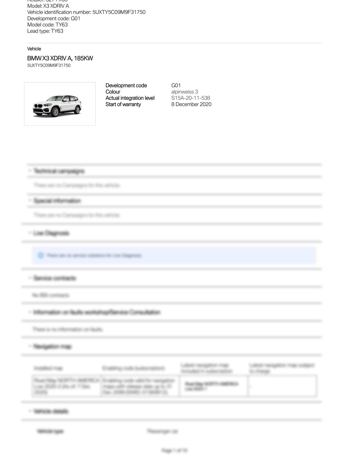 Service History Report VIN 5UXTY5C09M9F31750