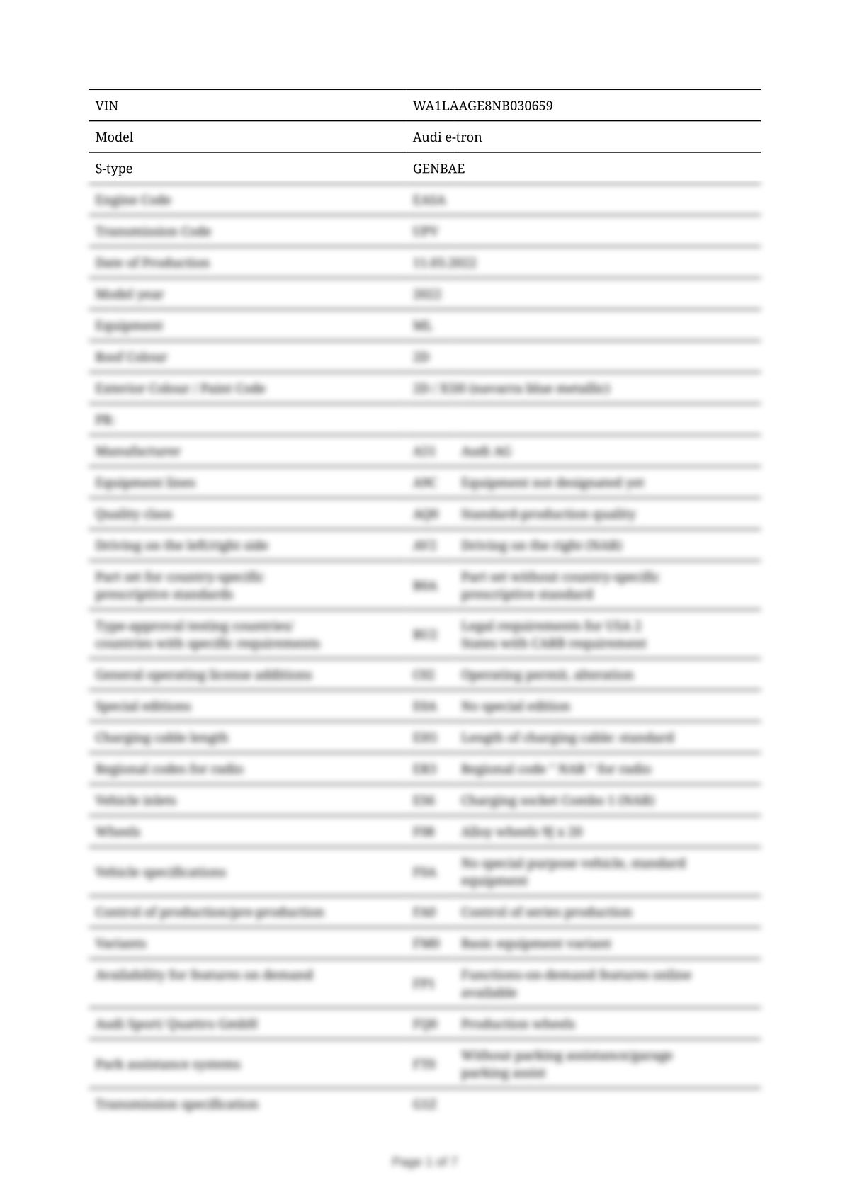 Build Sheet VIN WA1LAAGE8NB030659
