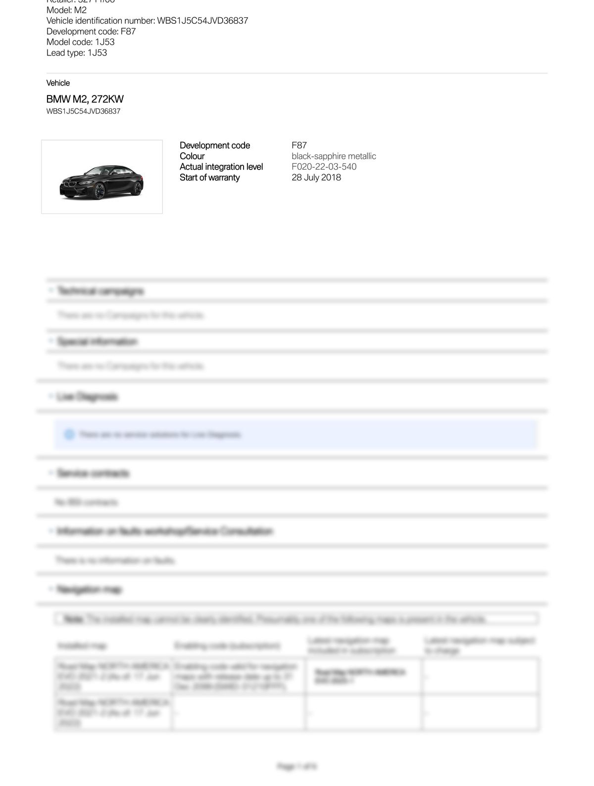 Service History Report VIN WBS1J5C54JVD36837