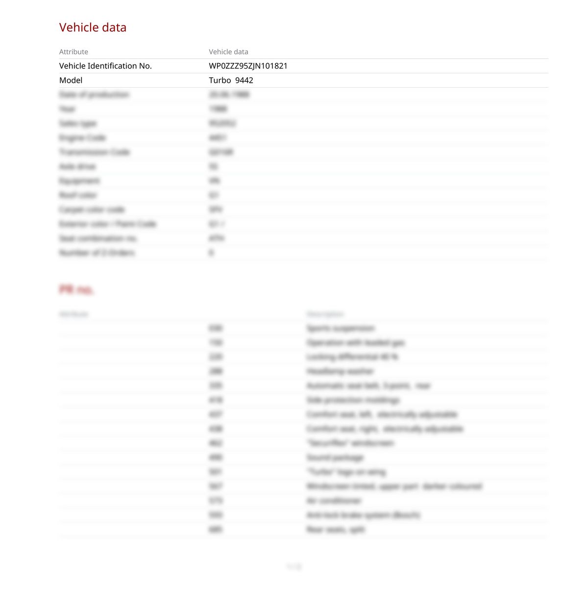 Build Sheet VIN WP0ZZZ95ZJN101821