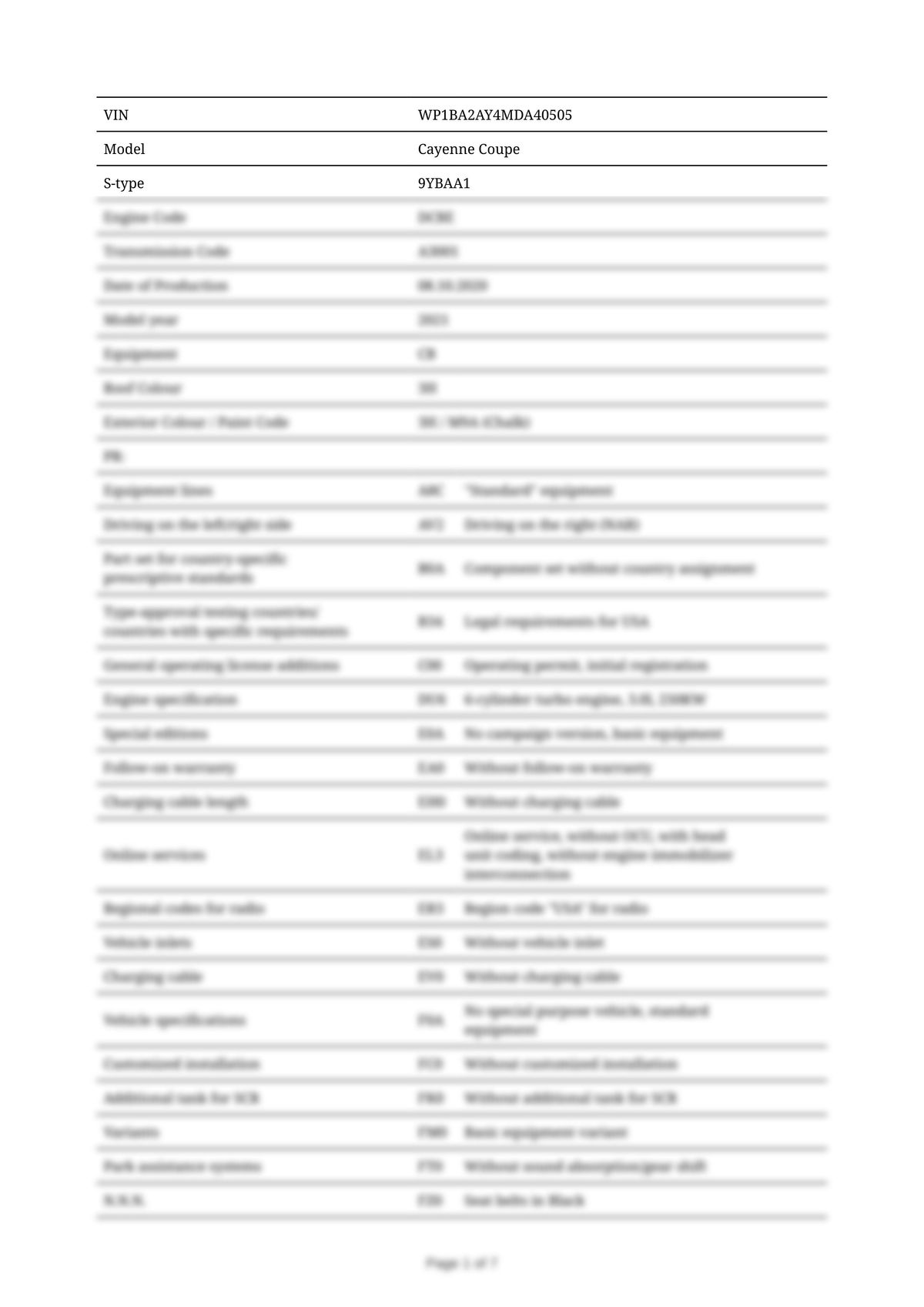 Build Sheet VIN WP1BA2AY4MDA40505