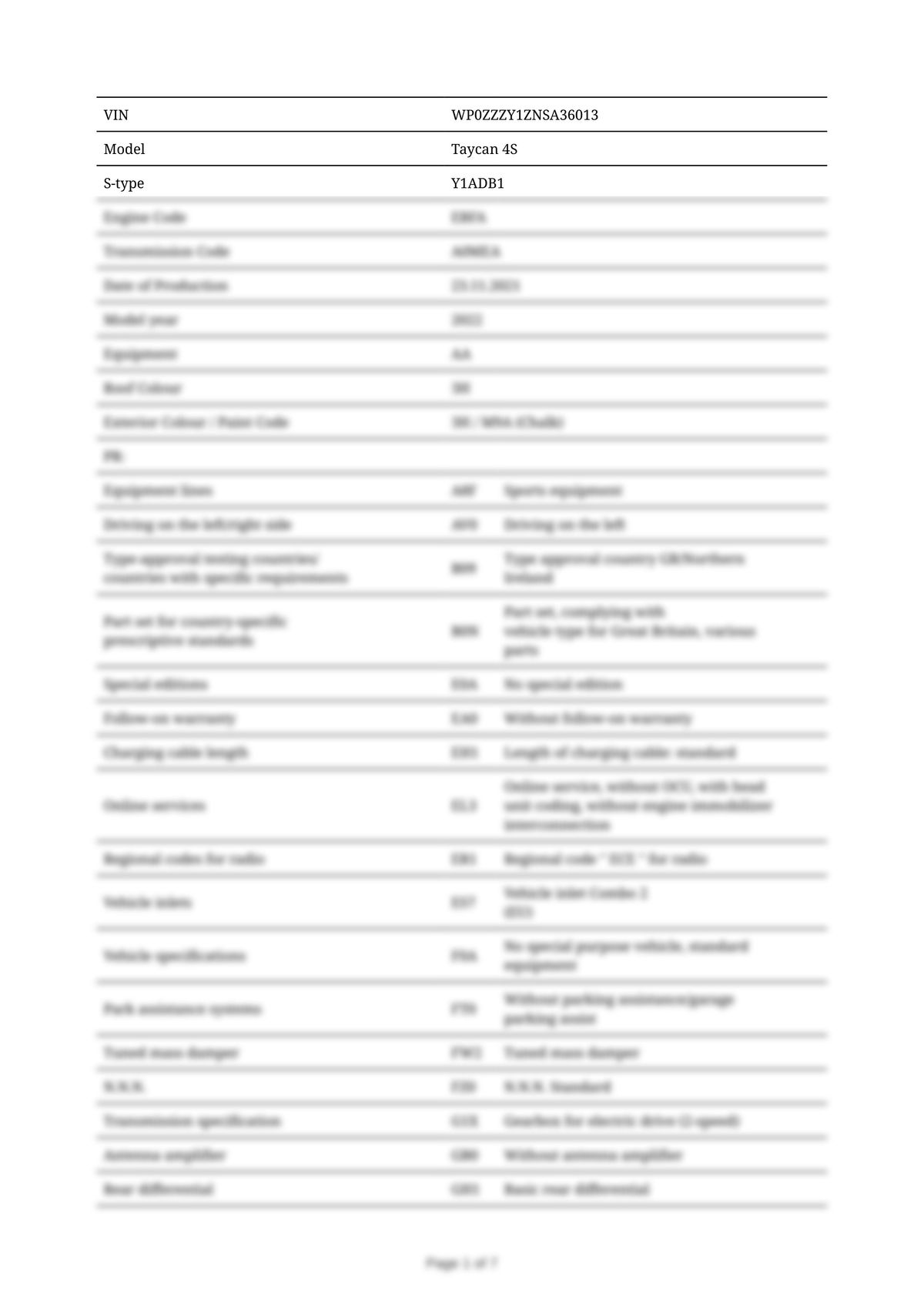 Build Sheet VIN WP0ZZZY1ZNSA36013