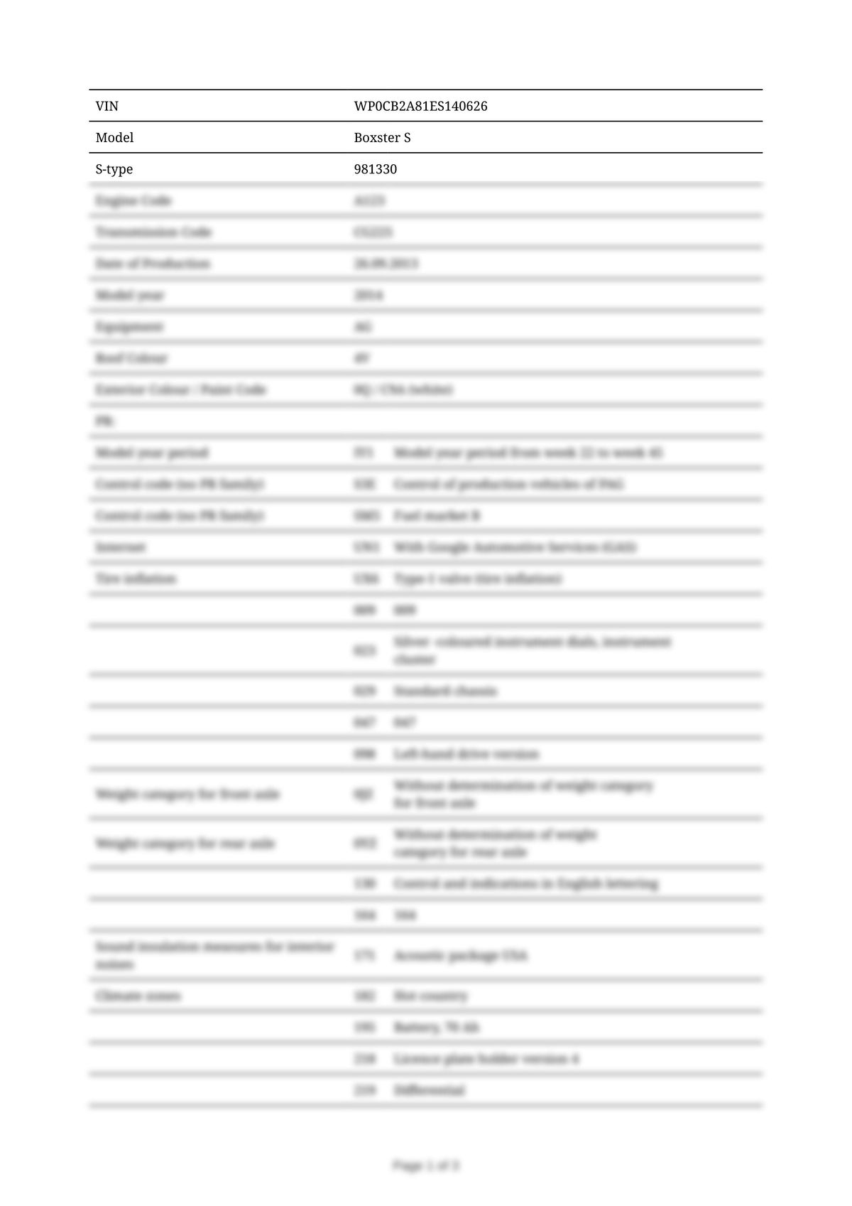Build Sheet VIN WP0CB2A81ES140626