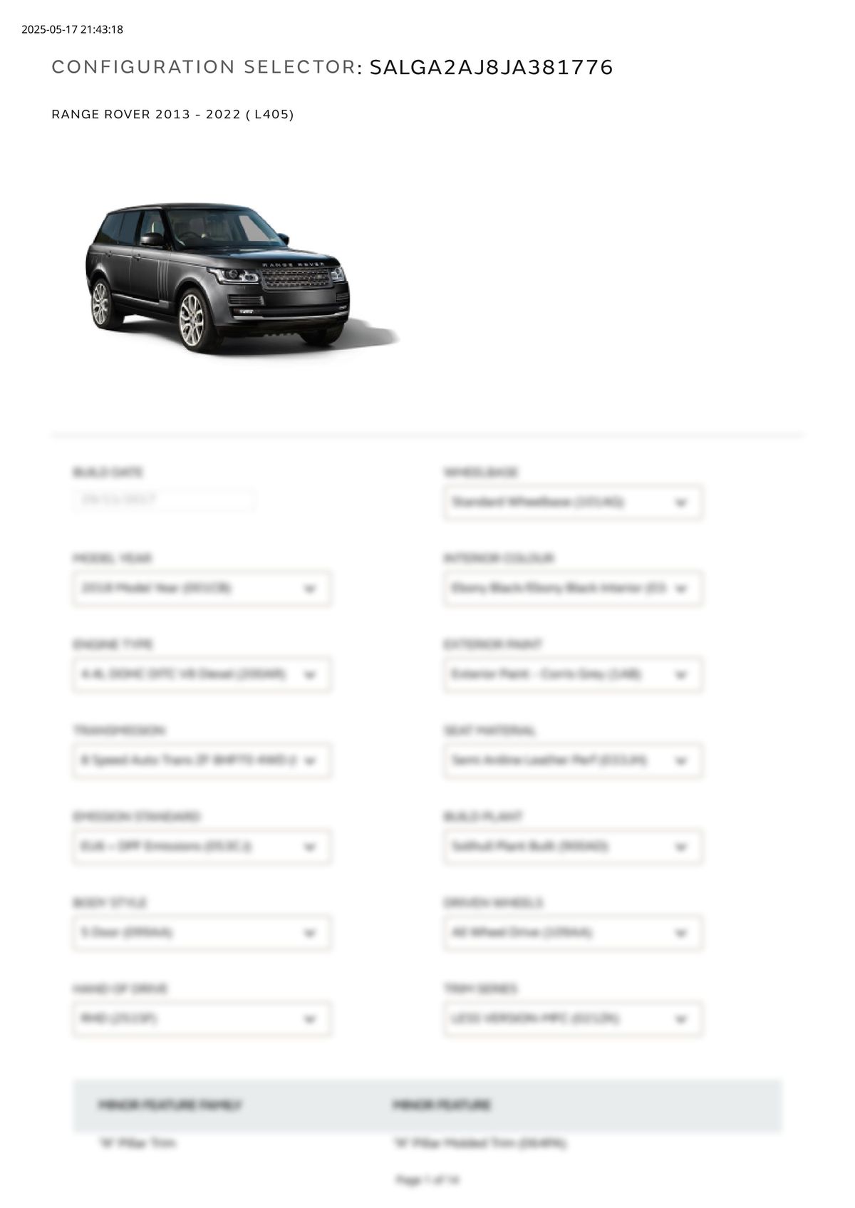 Build Sheet VIN SALGA2AJ8JA381776