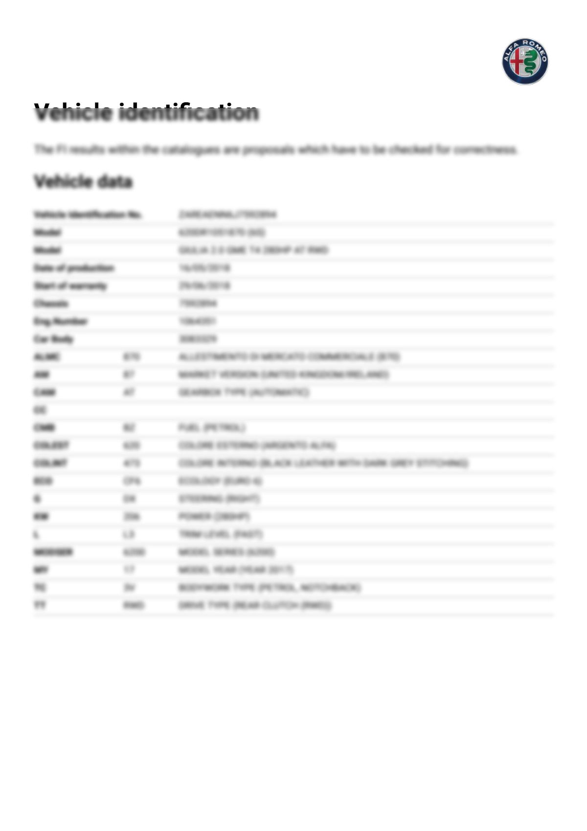 Build Sheet VIN ZAREAENN6J7592894