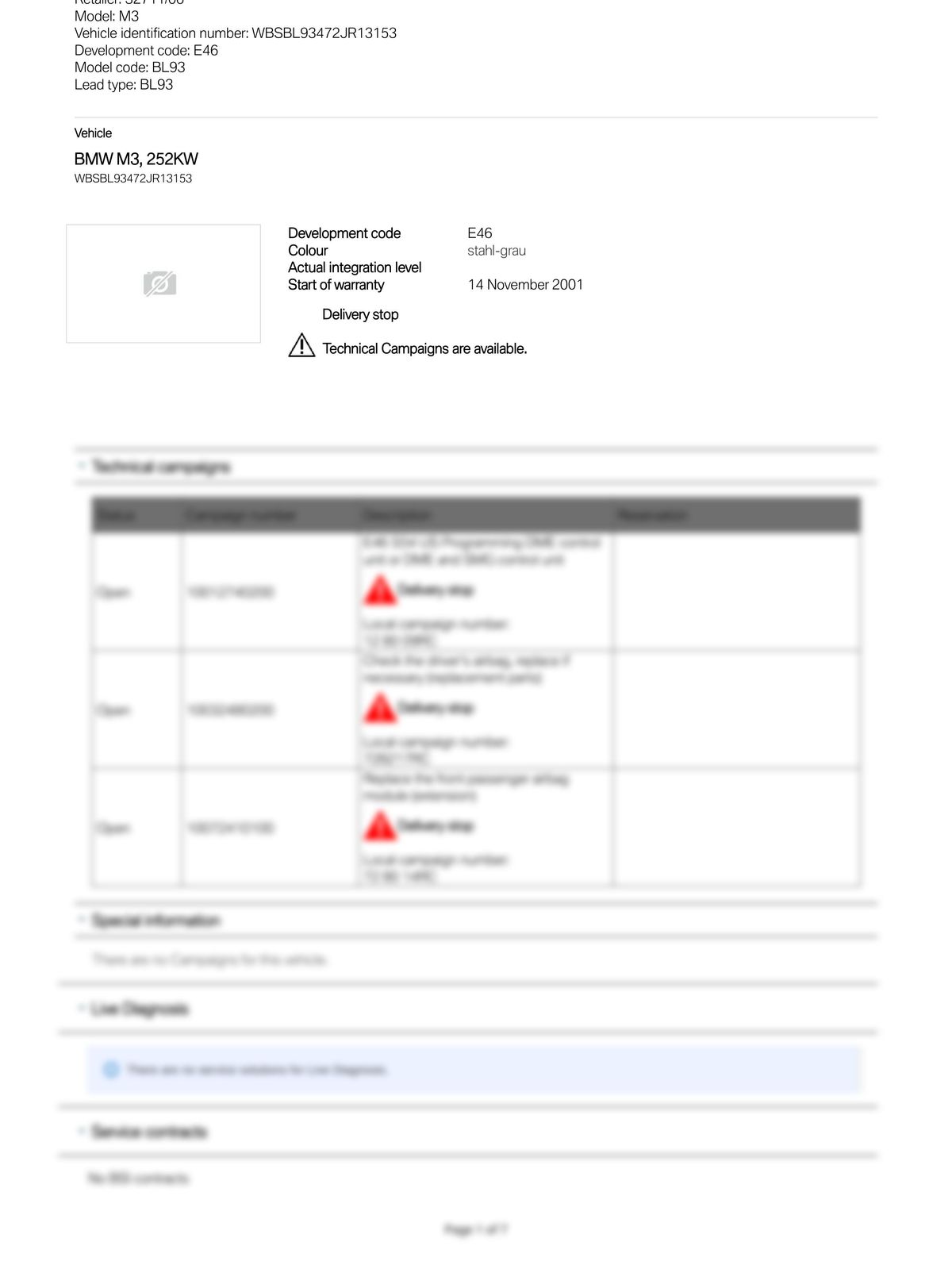 Service History Report VIN WBSBL93472JR13153