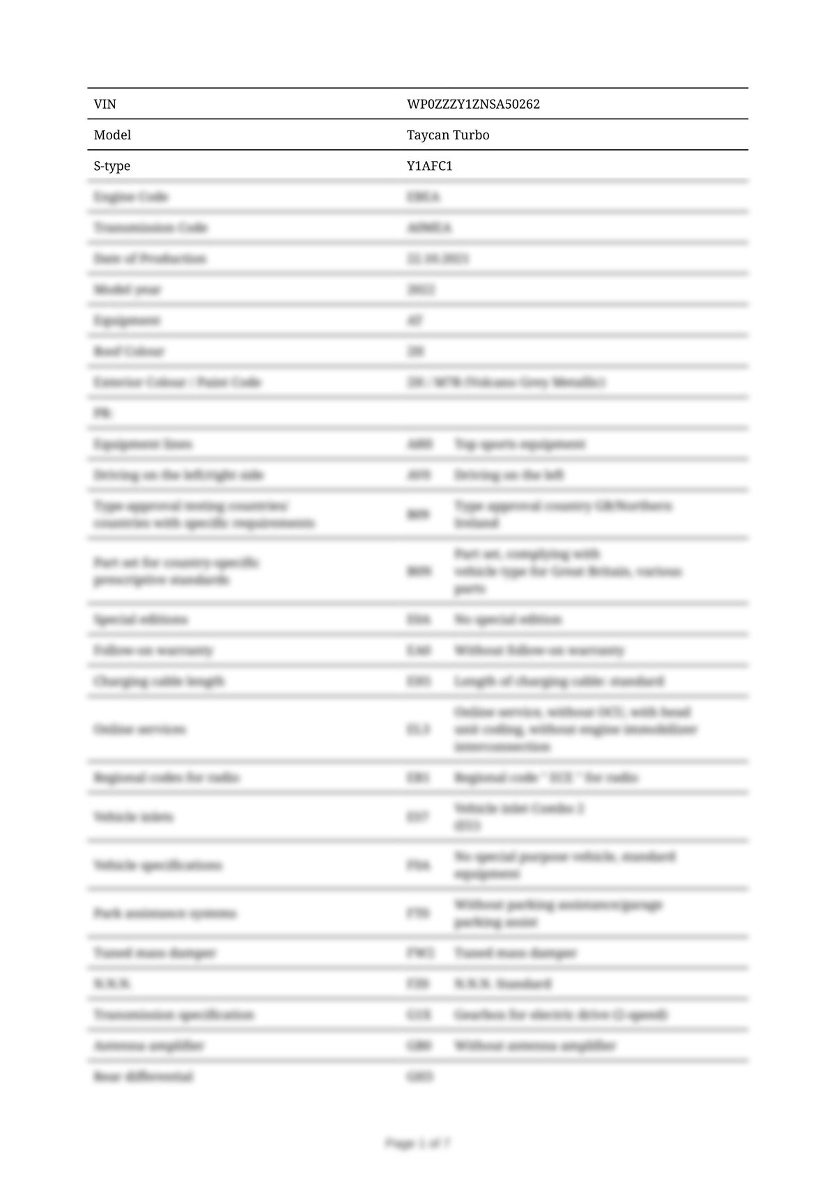 Build Sheet VIN WP0ZZZY1ZNSA50262