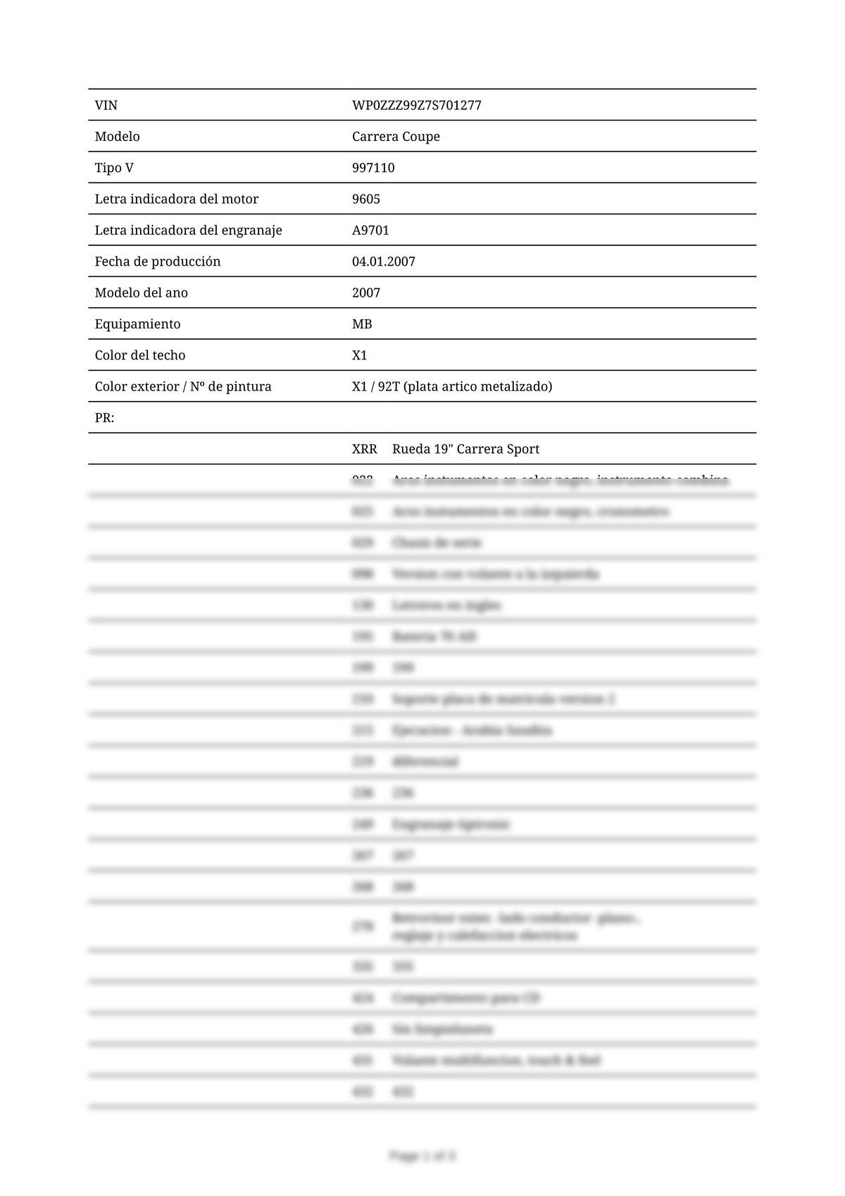 Build Sheet VIN WP0ZZZ99Z7S701277